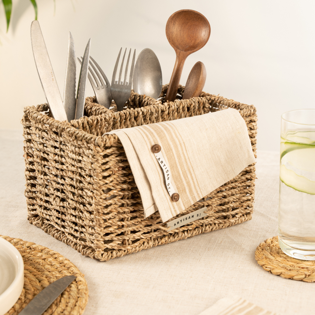 Seagrass Cutlery Caddy With Compartments