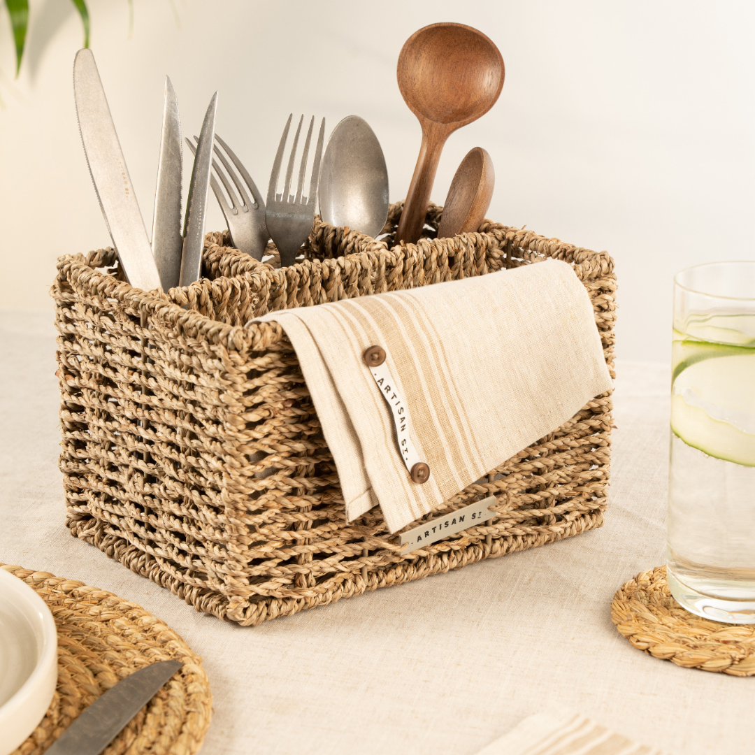 Seagrass Cutlery Caddy With Compartments -