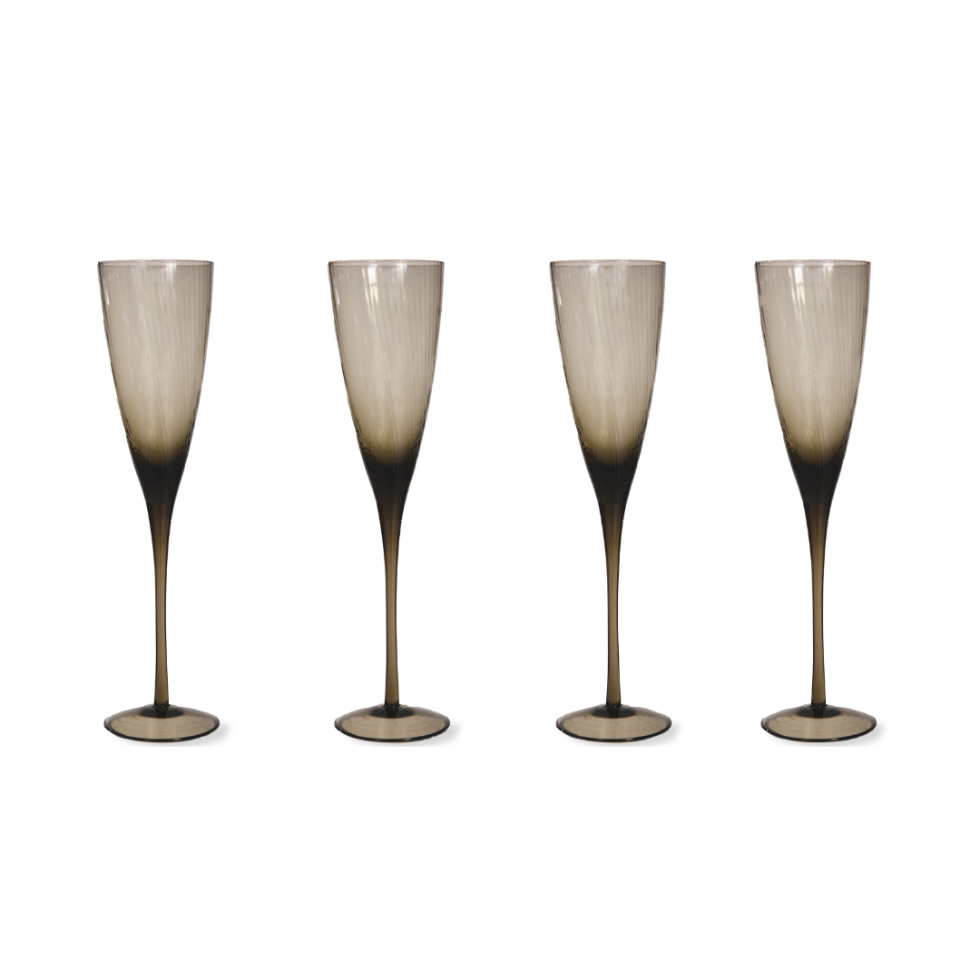 Set Of Smoke Glass Champagne Flutes