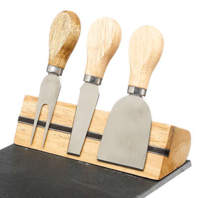 Slate And Wooden Cheese Knives Set -