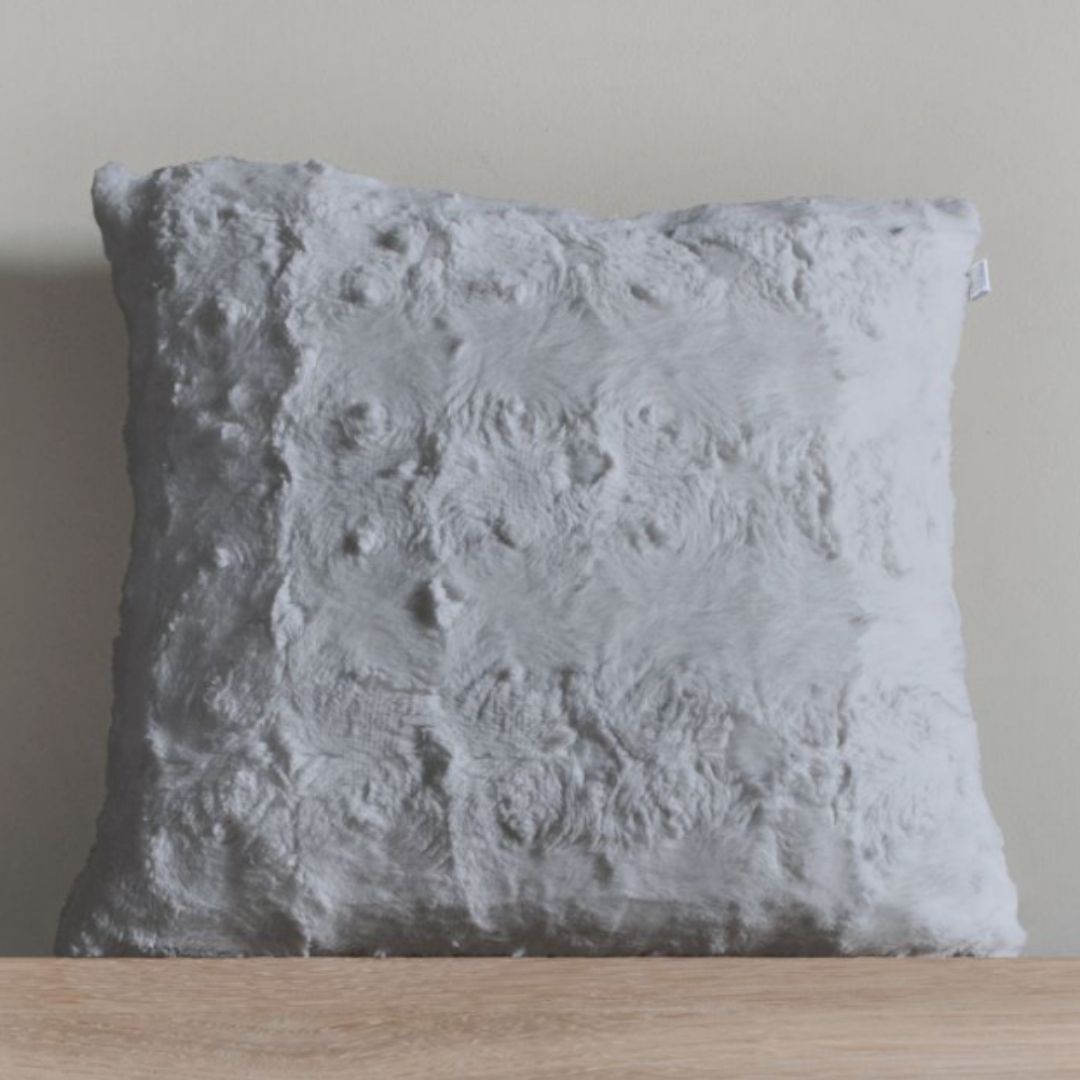 Super Soft Grey Faux Fur Cushion -