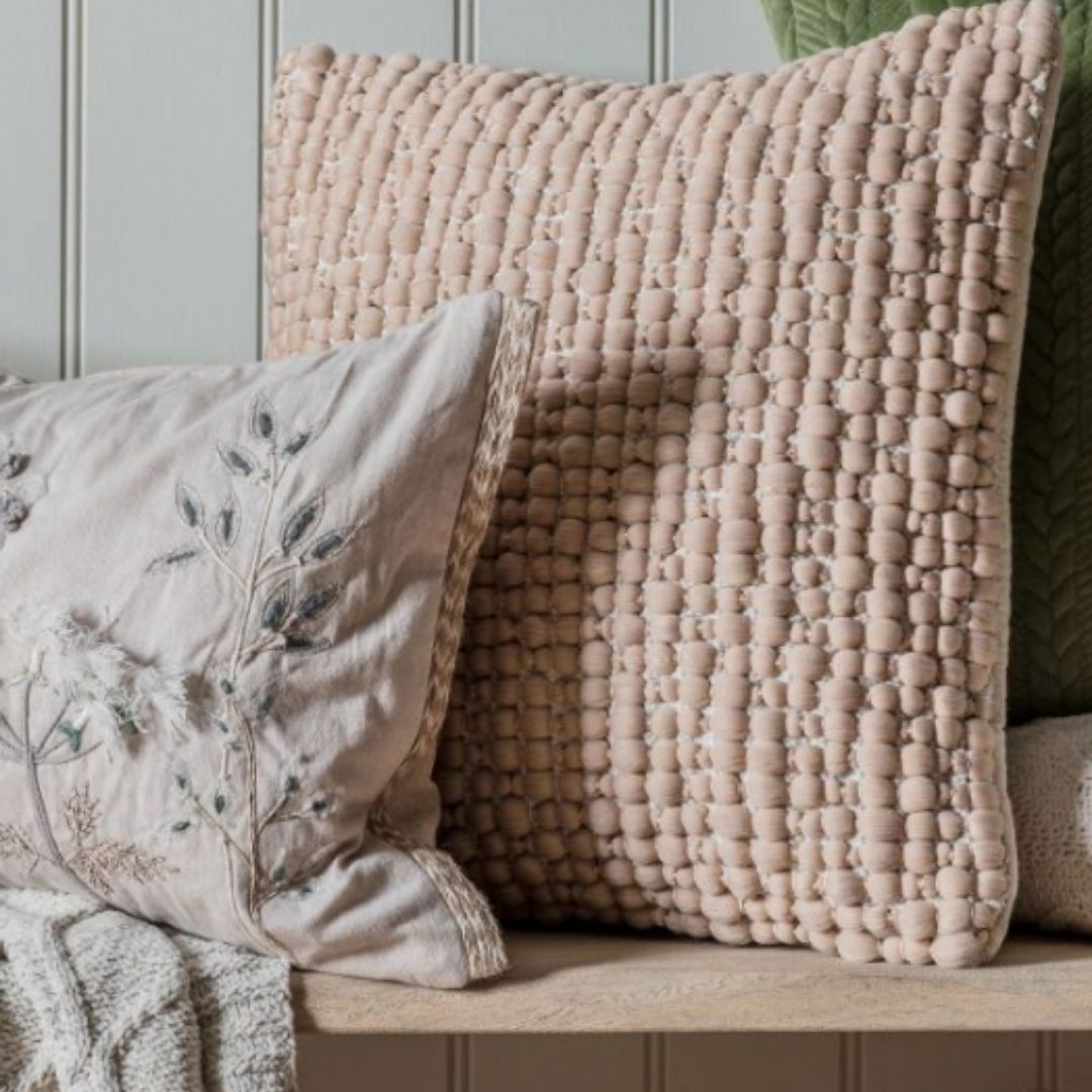 Neutral Textured Bobble Cushion -