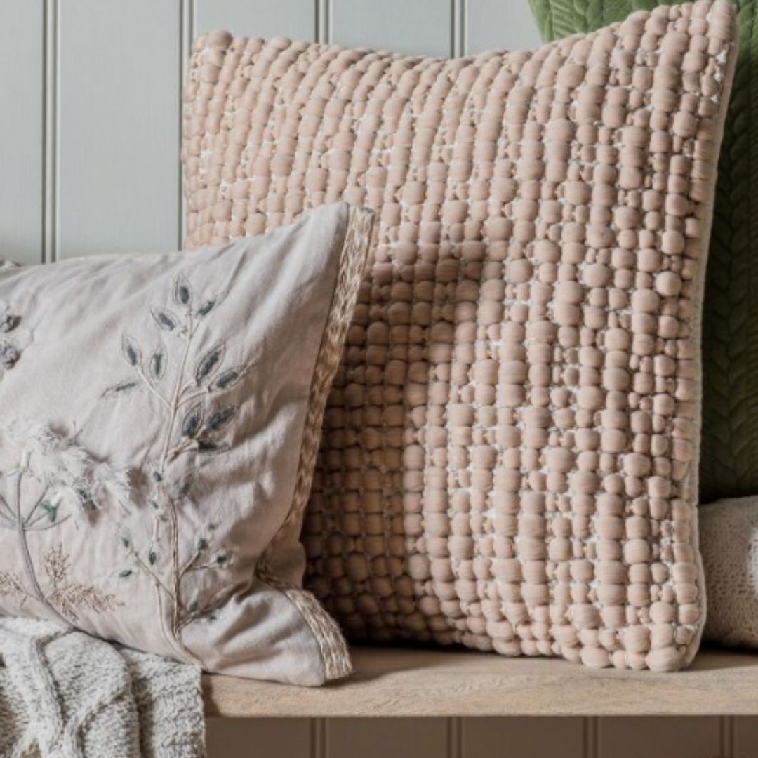 Neutral Textured Bobble Cushion