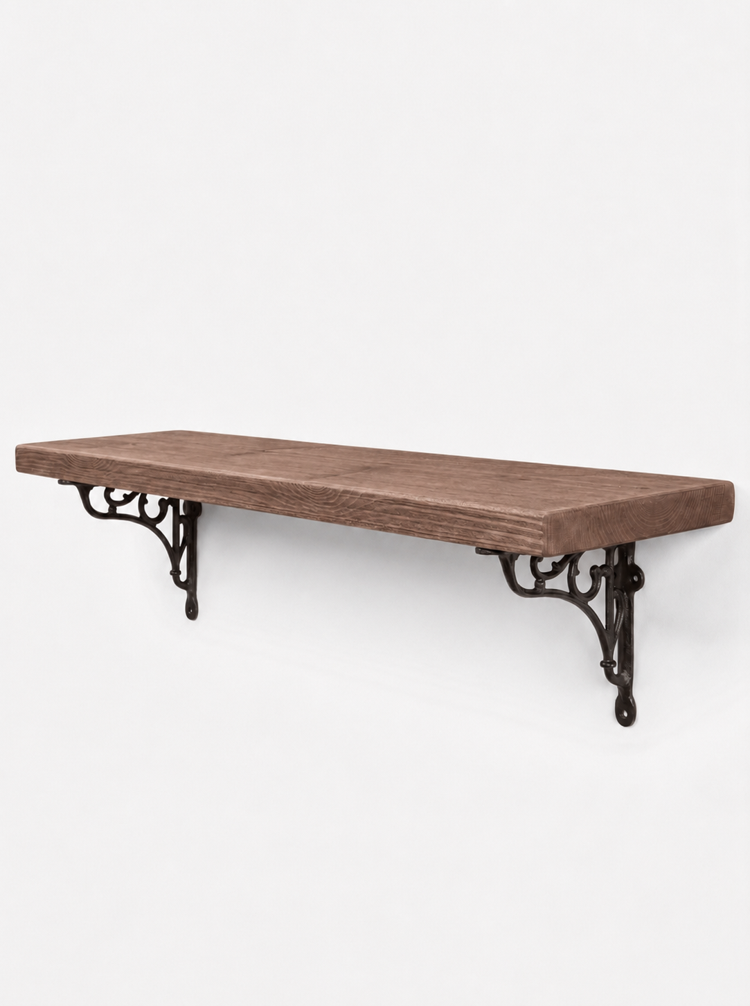 Warkworth Rustic Wooden Shelf with Metal Brackets - 22cm x 3.5cm - Bracketed Shelves