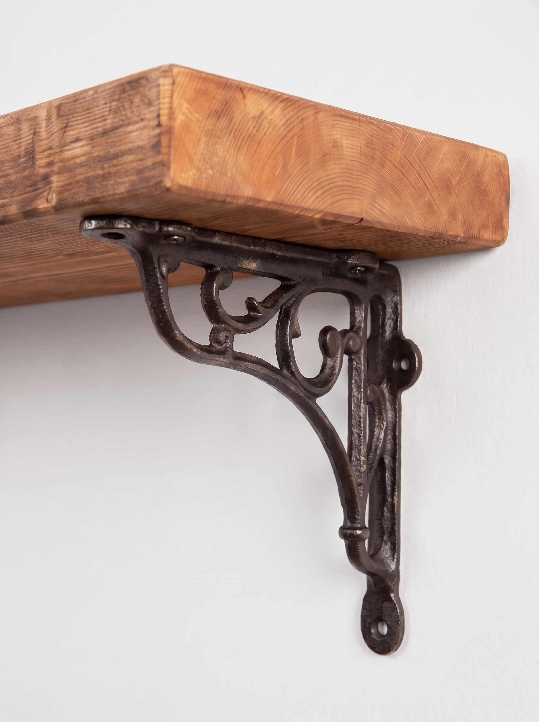 Warkworth Rustic Wooden Shelf with Metal Brackets - 22cm x 4.5cm - Bracketed Shelves