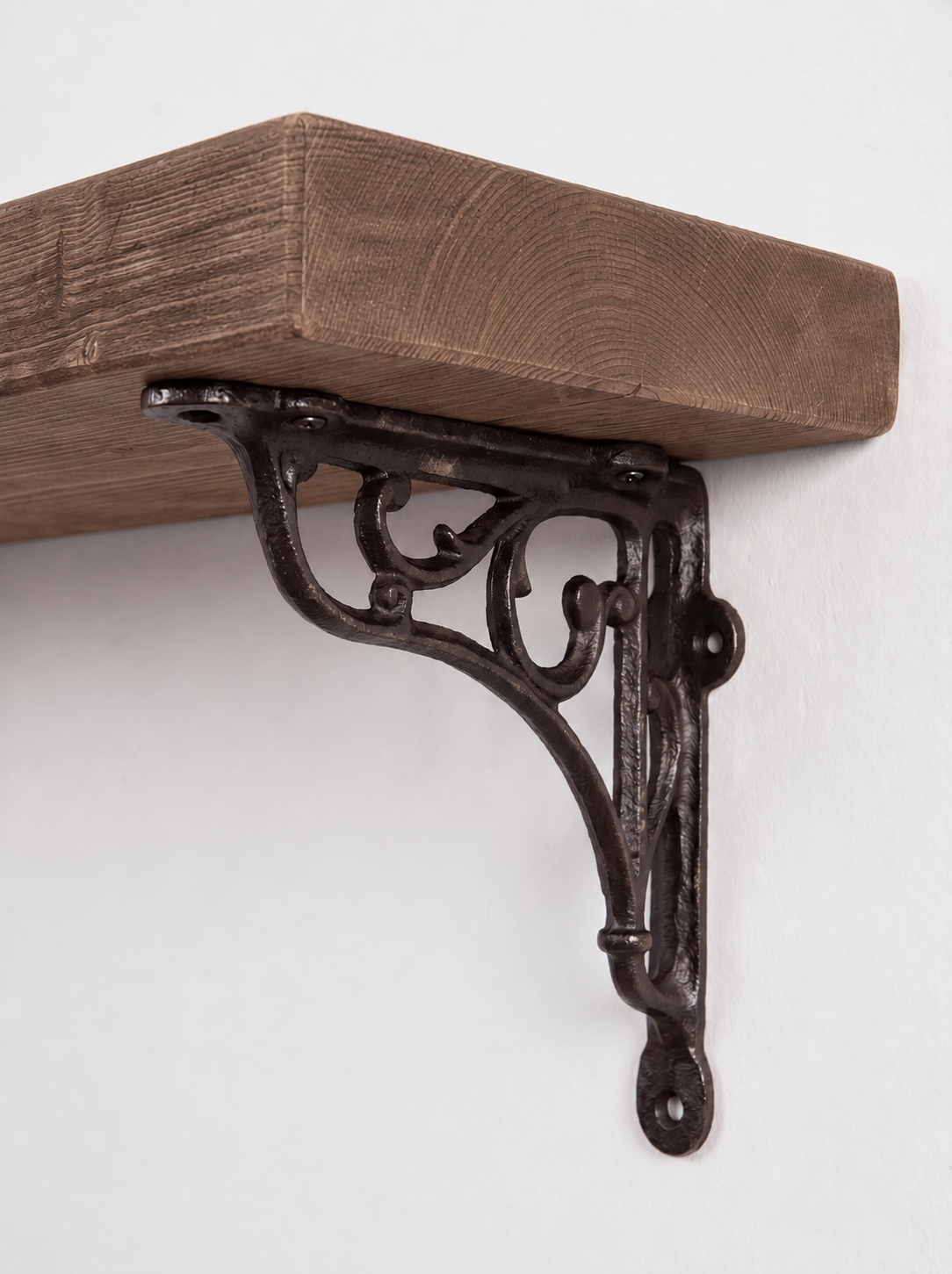 Warkworth Rustic Wooden Shelf with Metal Brackets - 22cm x 4.5cm - Bracketed Shelves
