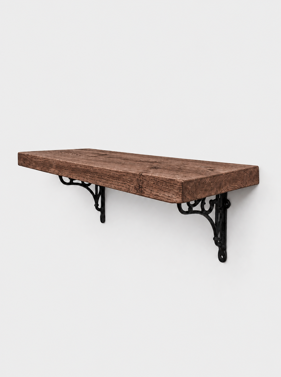 Warkworth Rustic Wooden Shelf with Metal Brackets - 29cm x 4.5cm - Bracketed Shelves