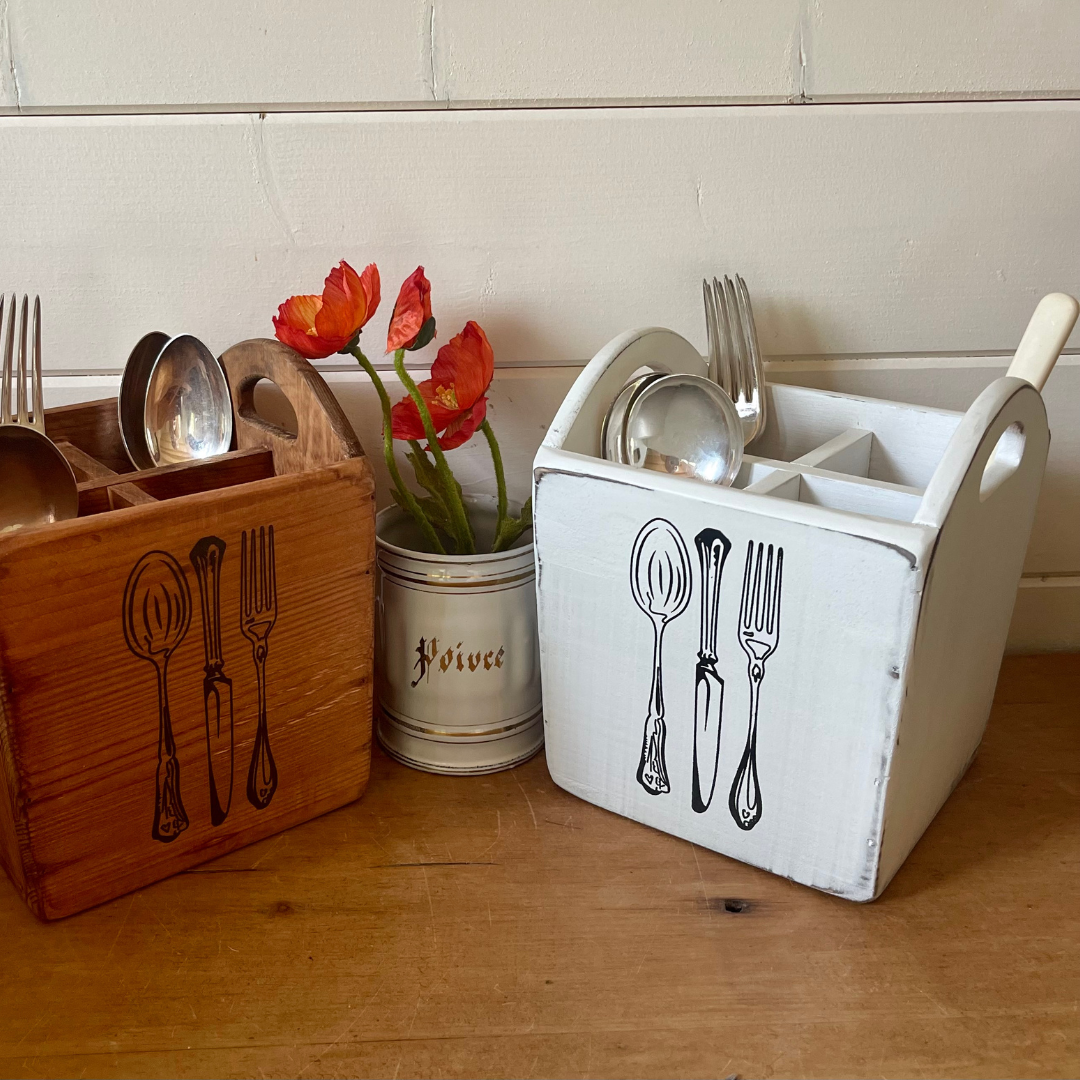 White Wooden Cutlery Box -