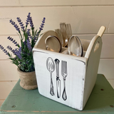 White Wooden Cutlery Box -