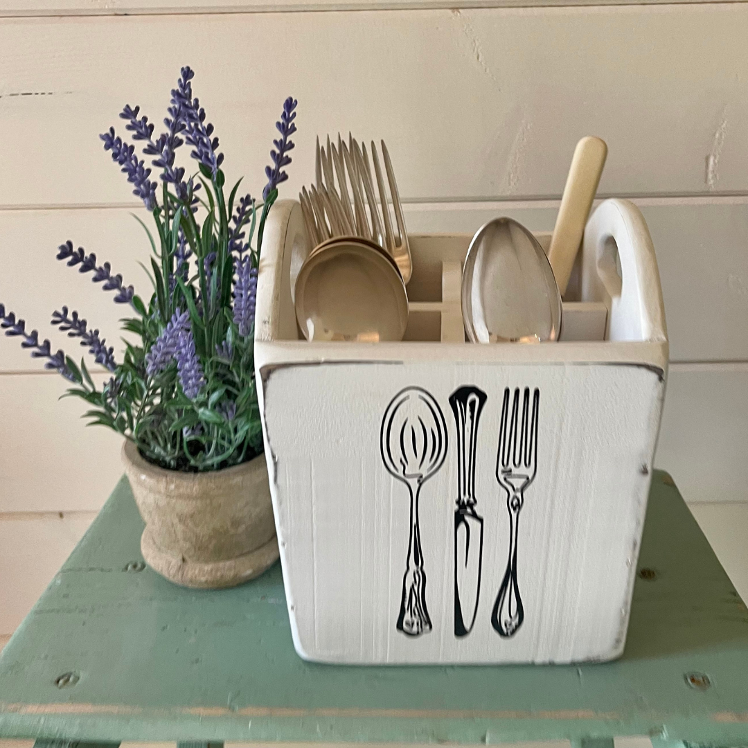 White Wooden Cutlery Box -