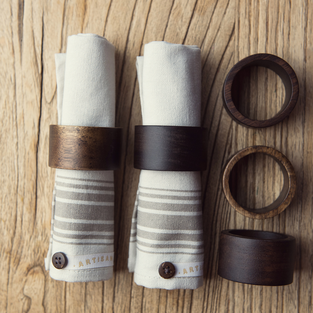 Wooden Napkin Ring Set - Tableware