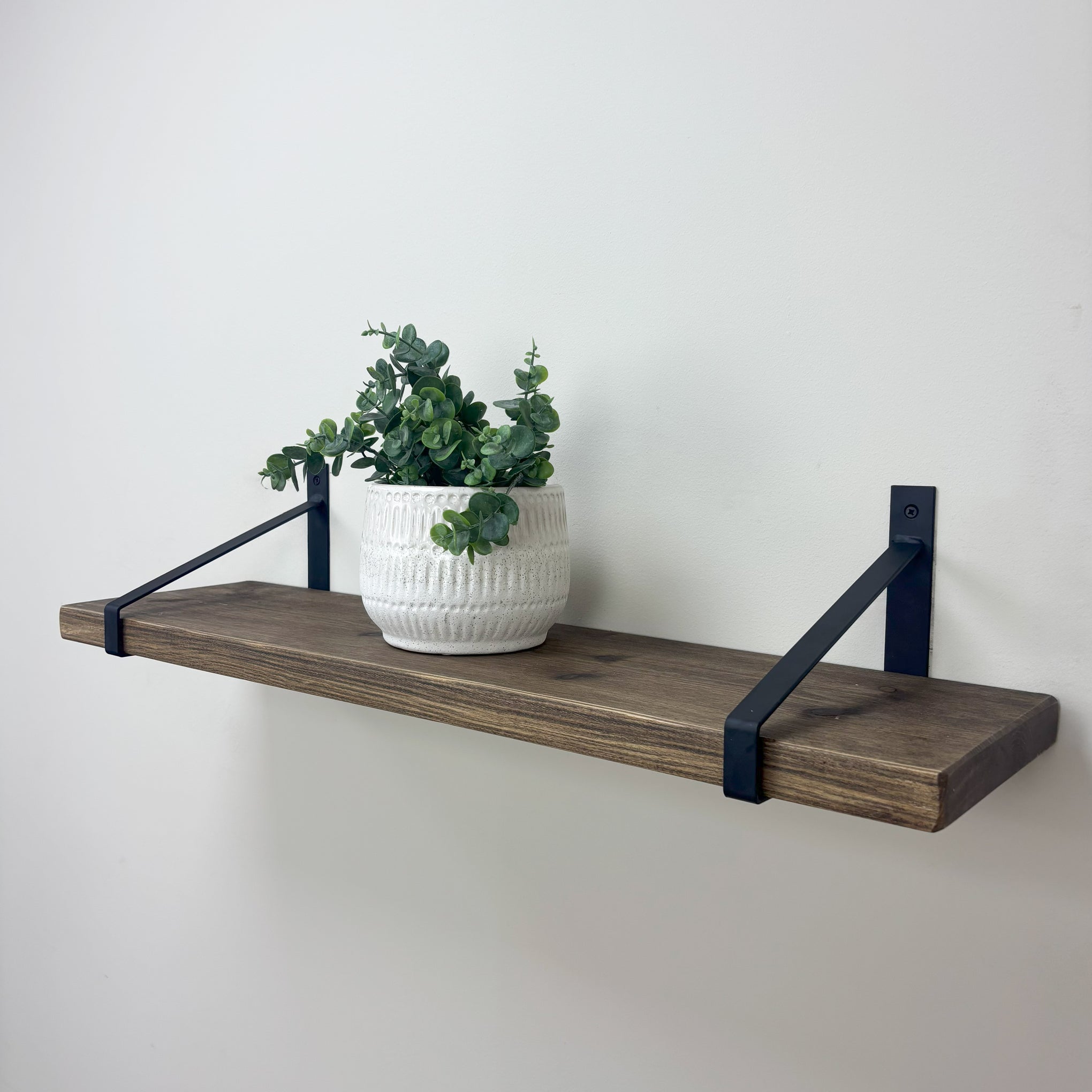 Armstrong Rustic Wooden Shelf with Brackets - 22cm x 3.5cm - smoke pine