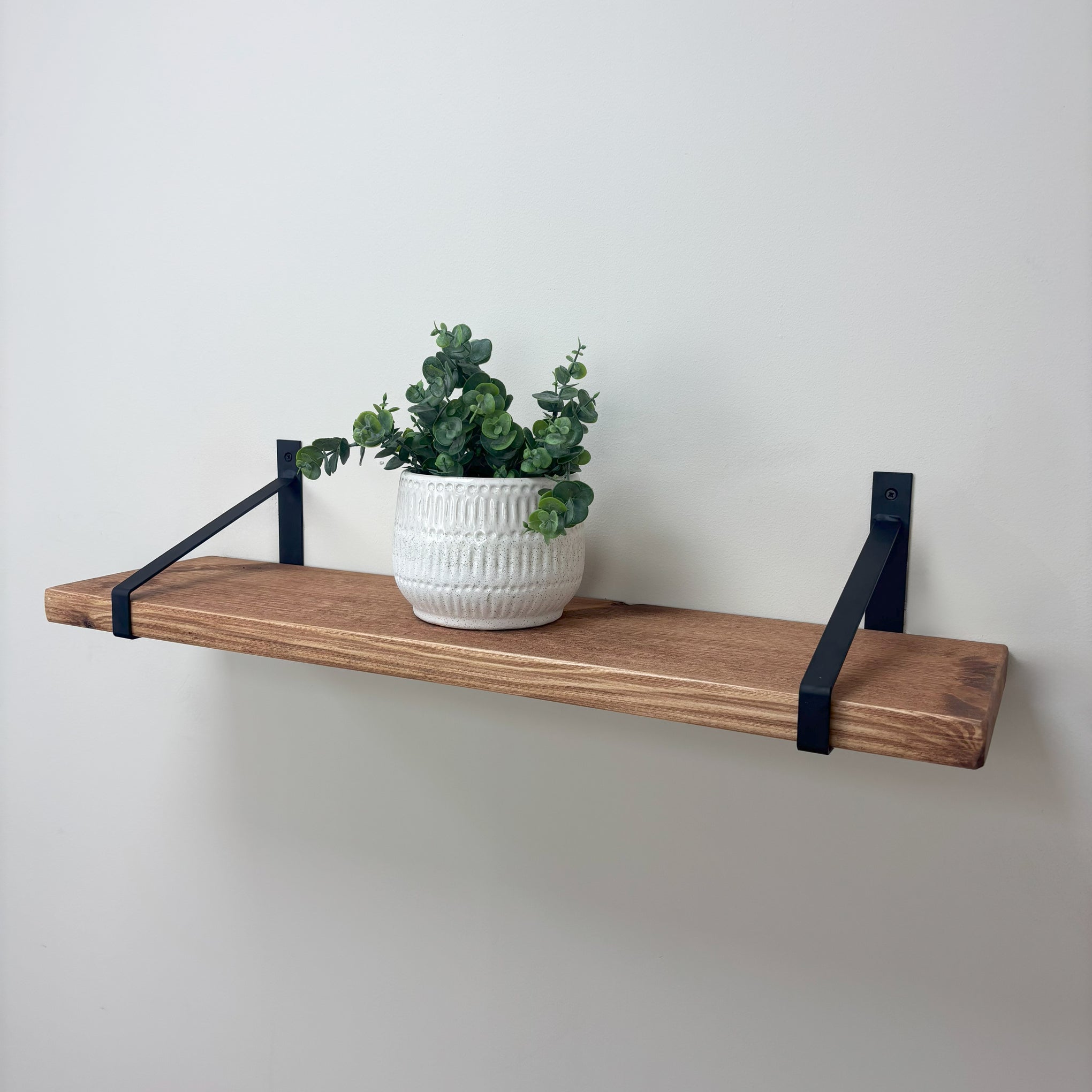 Armstrong Rustic Wooden Shelf with Brackets - 22cm x 3.5cm - teak