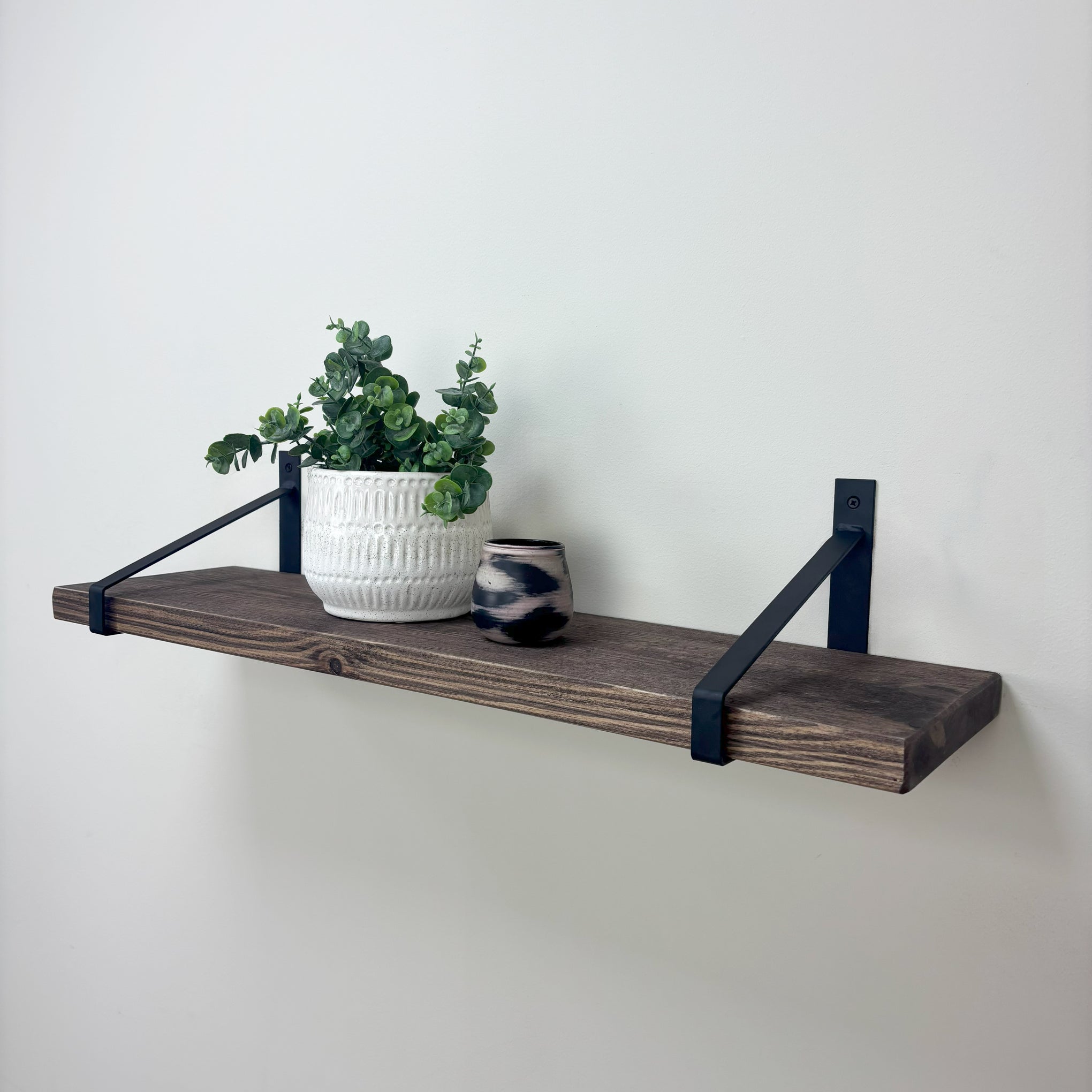 Armstrong Rustic Wooden Shelf with Brackets - 22cm x 3.5cm - walnut