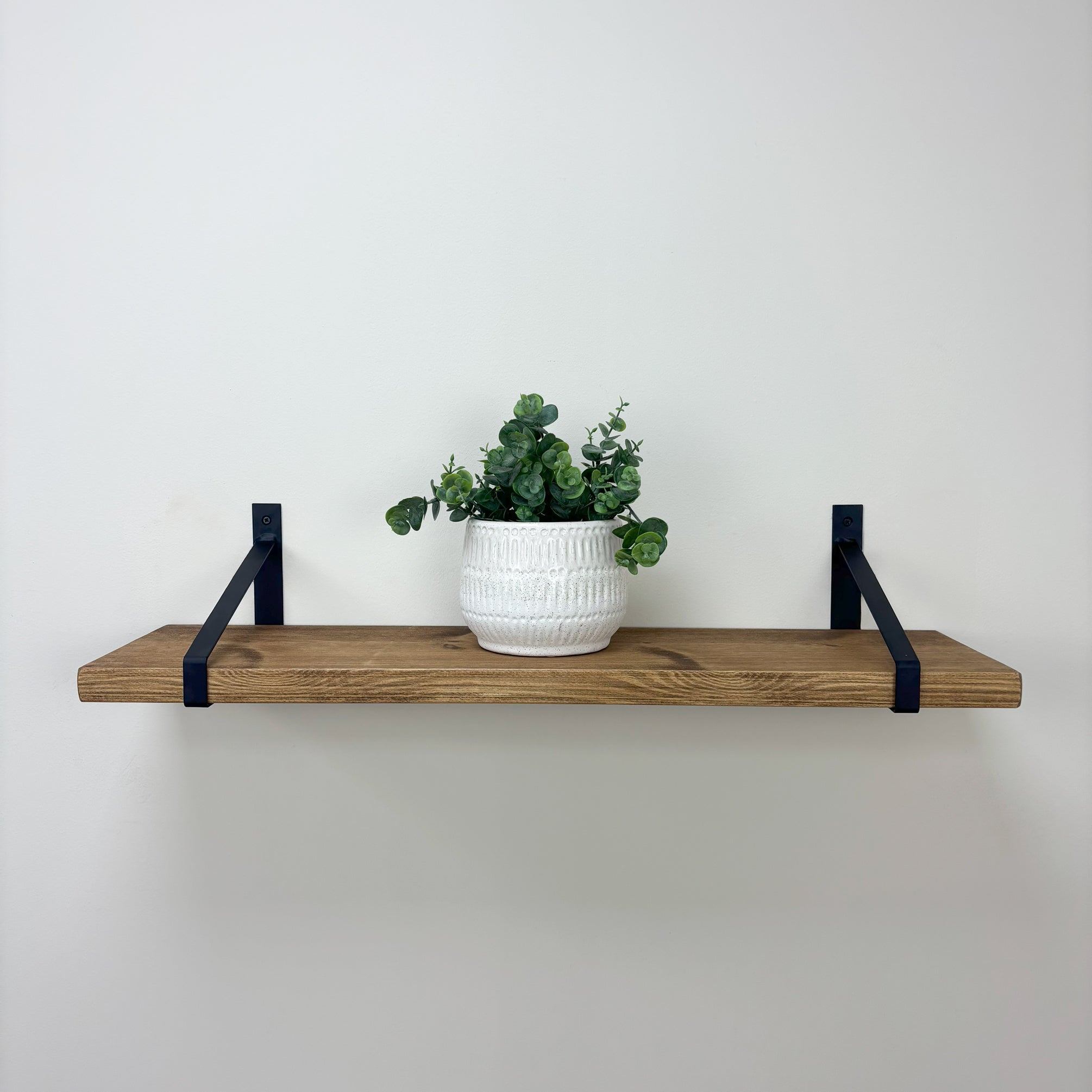 Armstrong Rustic Wooden Shelf with Brackets - 22cm x 3.5cm - medium oak