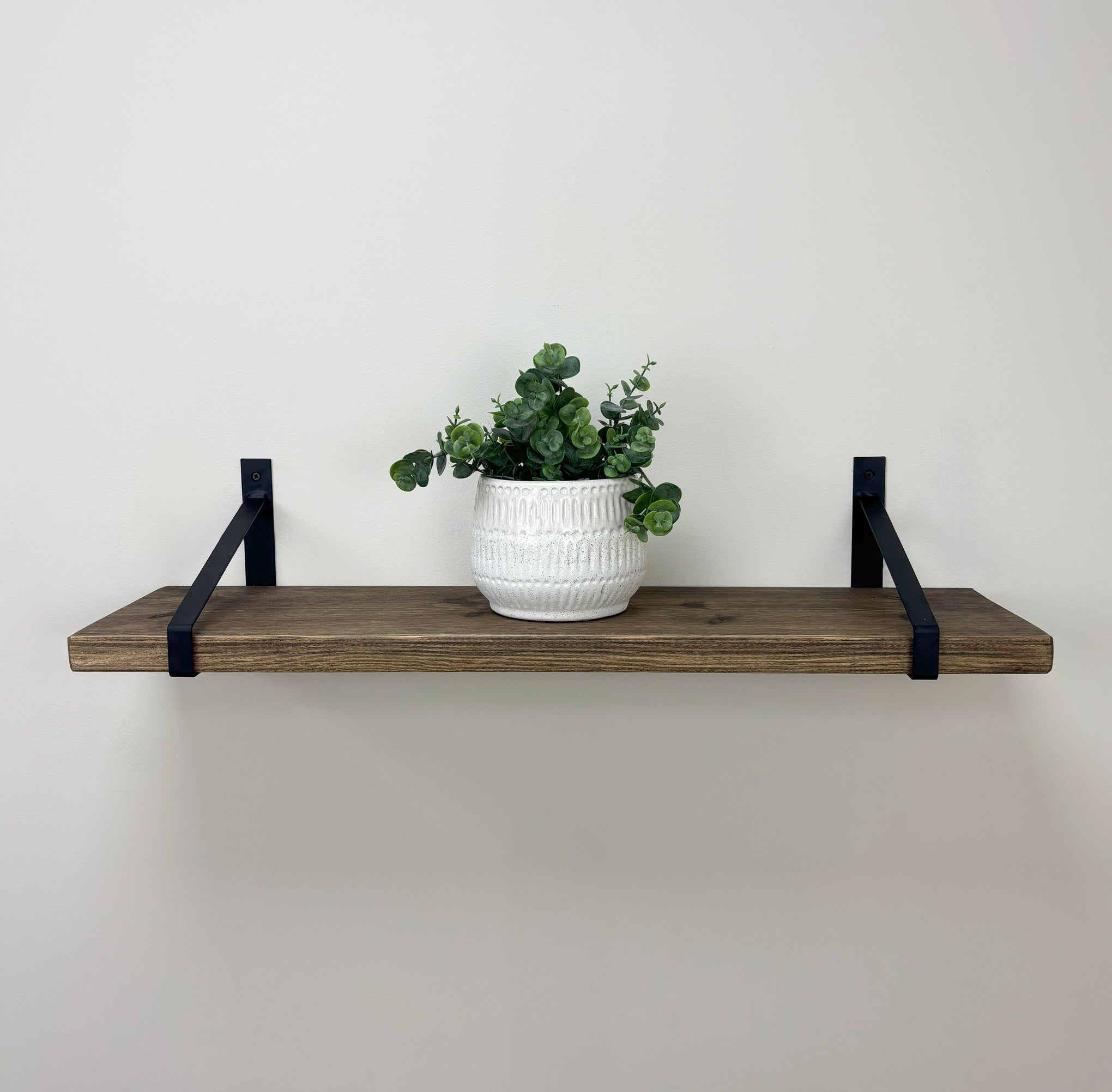 Armstrong Rustic Wooden Shelf with Brackets - 22cm x 3.5cm - smoke pine