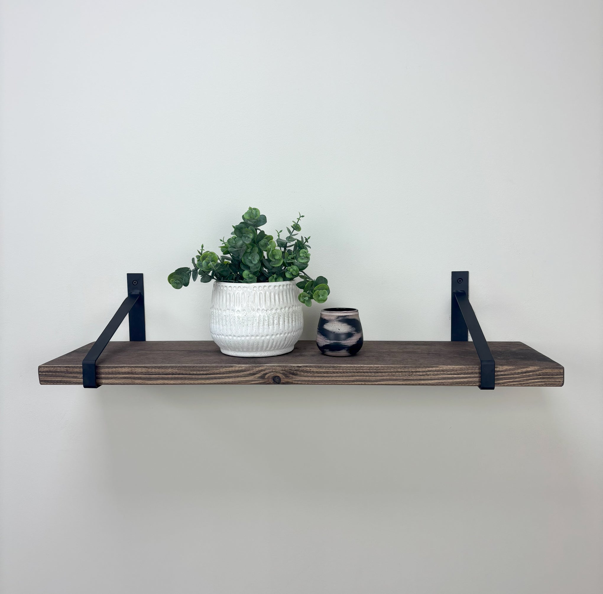 Armstrong Rustic Wooden Shelf with Brackets - 22cm x 3.5cm - walnut