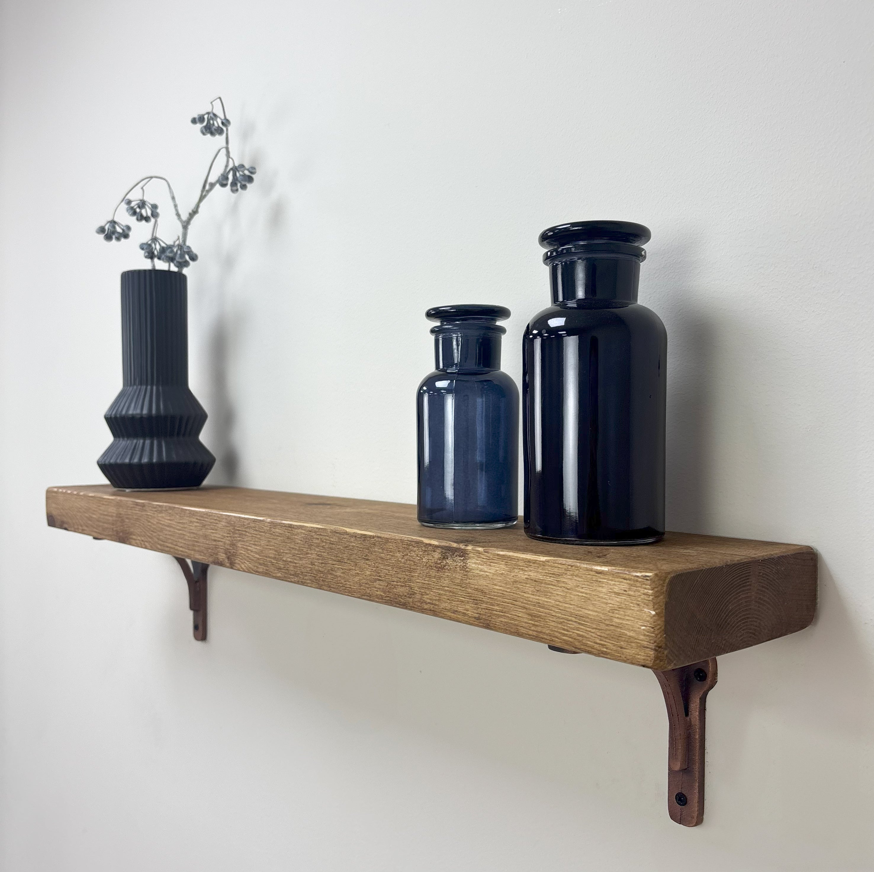 Birtley Copper Rustic Wooden Shelf with Brackets - 14.5cm x 4.5cm - medium oak
