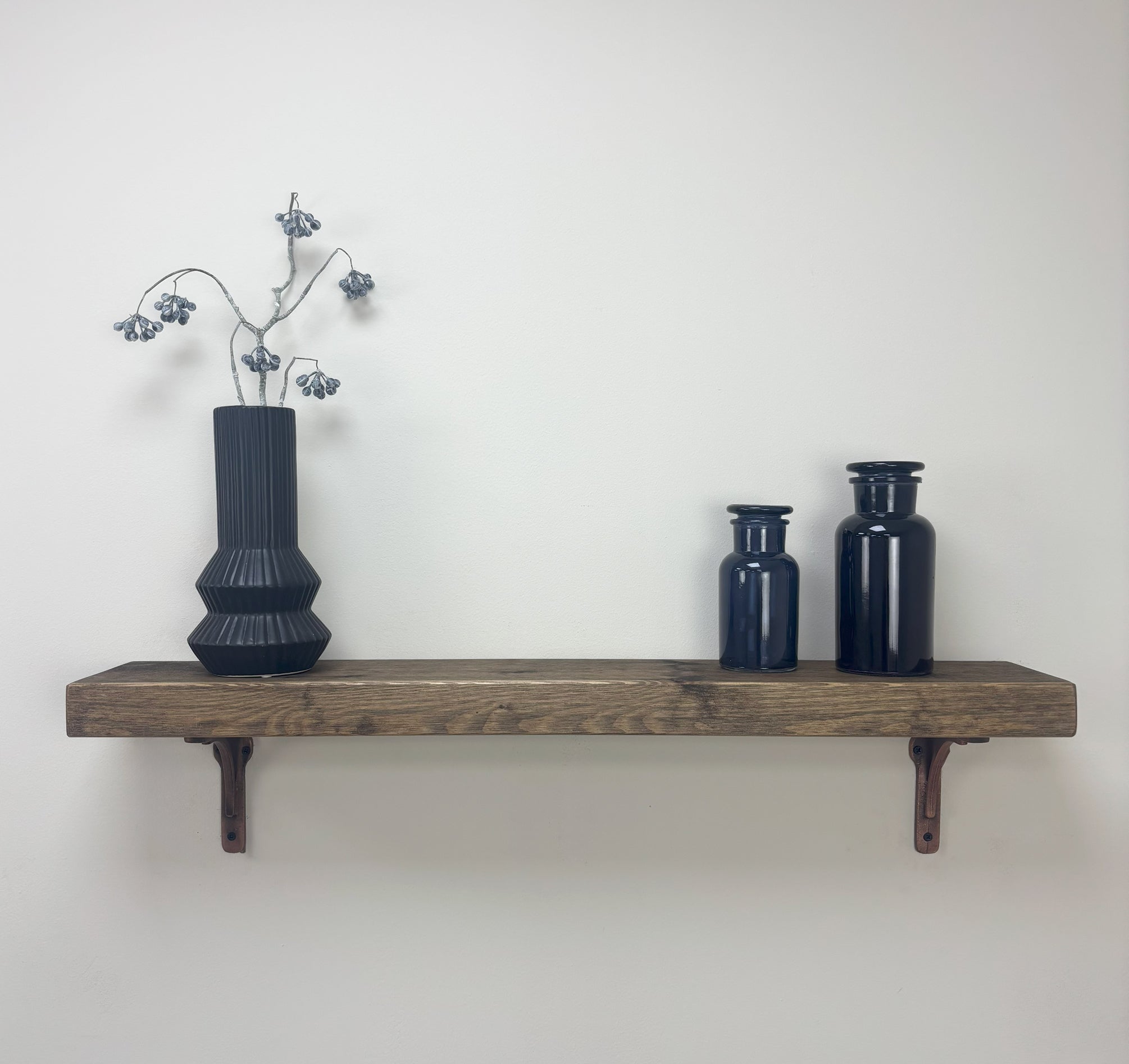 Birtley Copper Rustic Wooden Shelf with Brackets - 14.5cm x 4.5cm - smoke pine