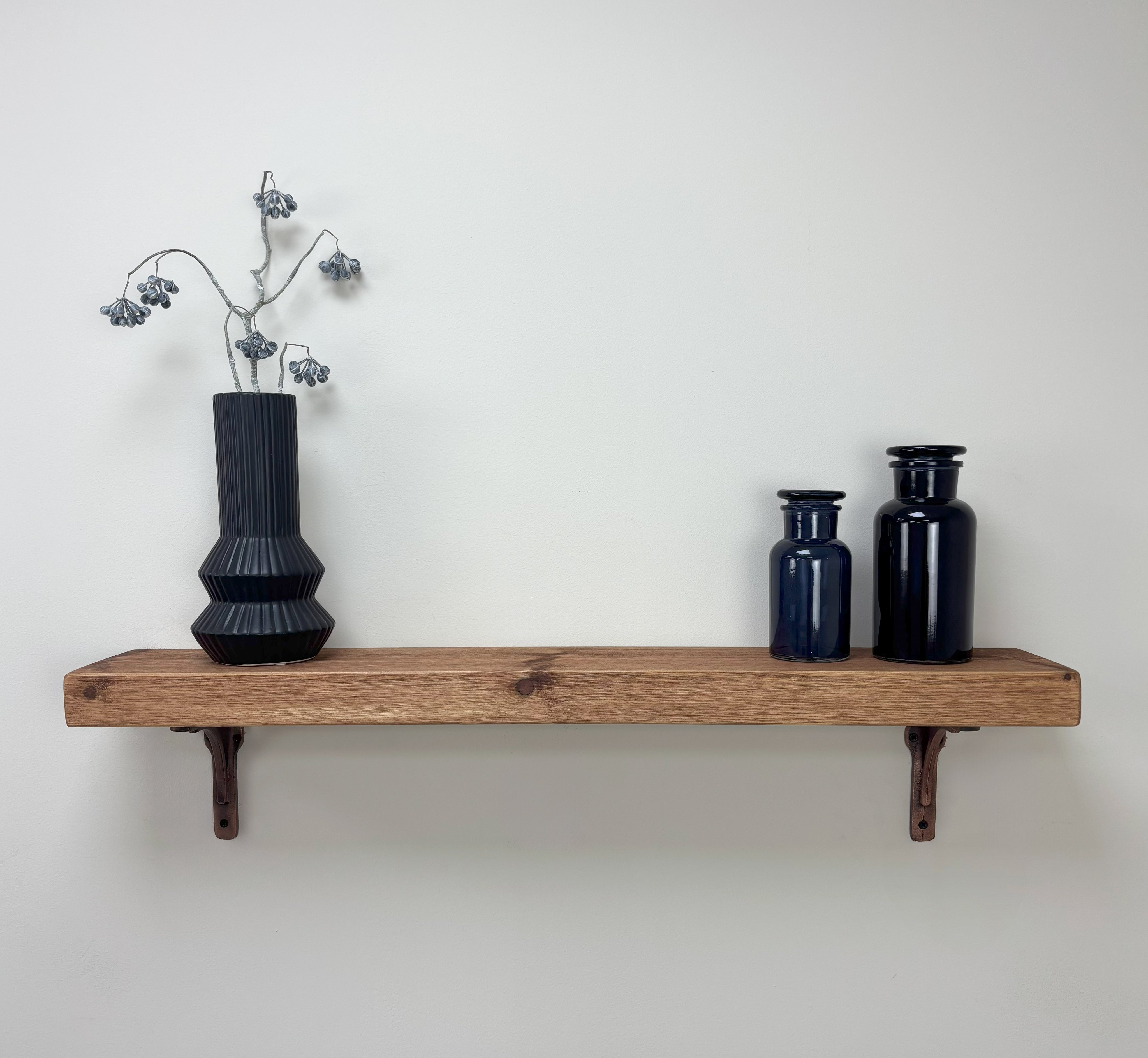 Birtley Copper Rustic Wooden Shelf with Brackets - 14.5cm x 4.5cm - teak