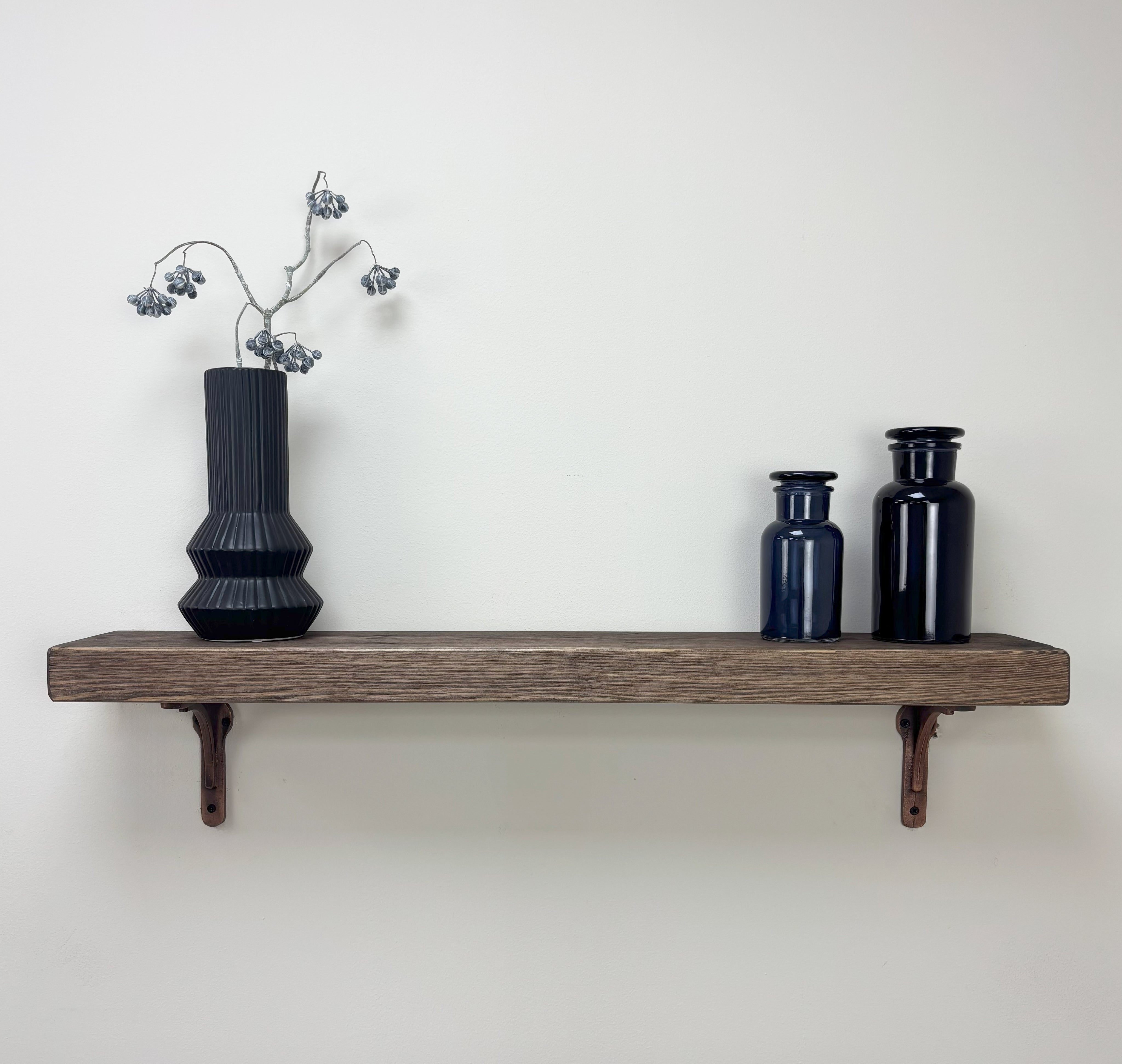 Birtley Copper Rustic Wooden Shelf with Brackets - 14.5cm x 4.5cm - walnut