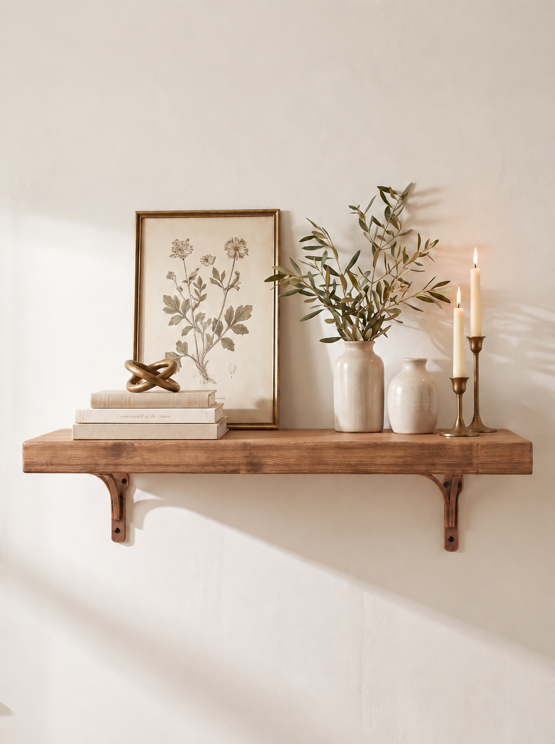 Birtley Copper Rustic Wooden Shelf with Brackets - 22cm x 4.5cm