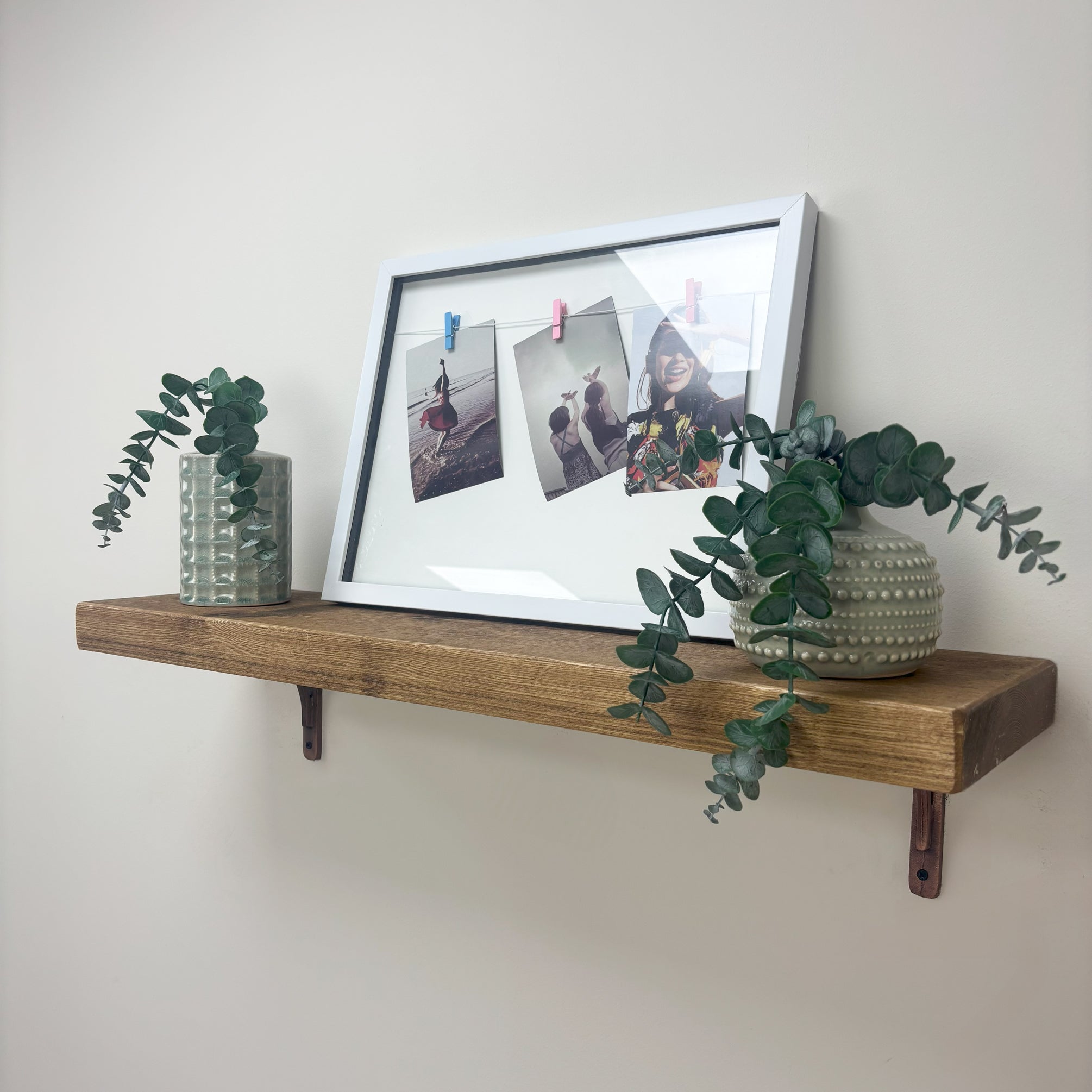Birtley Copper Rustic Wooden Shelf with Brackets - 22cm x 4.5cm -