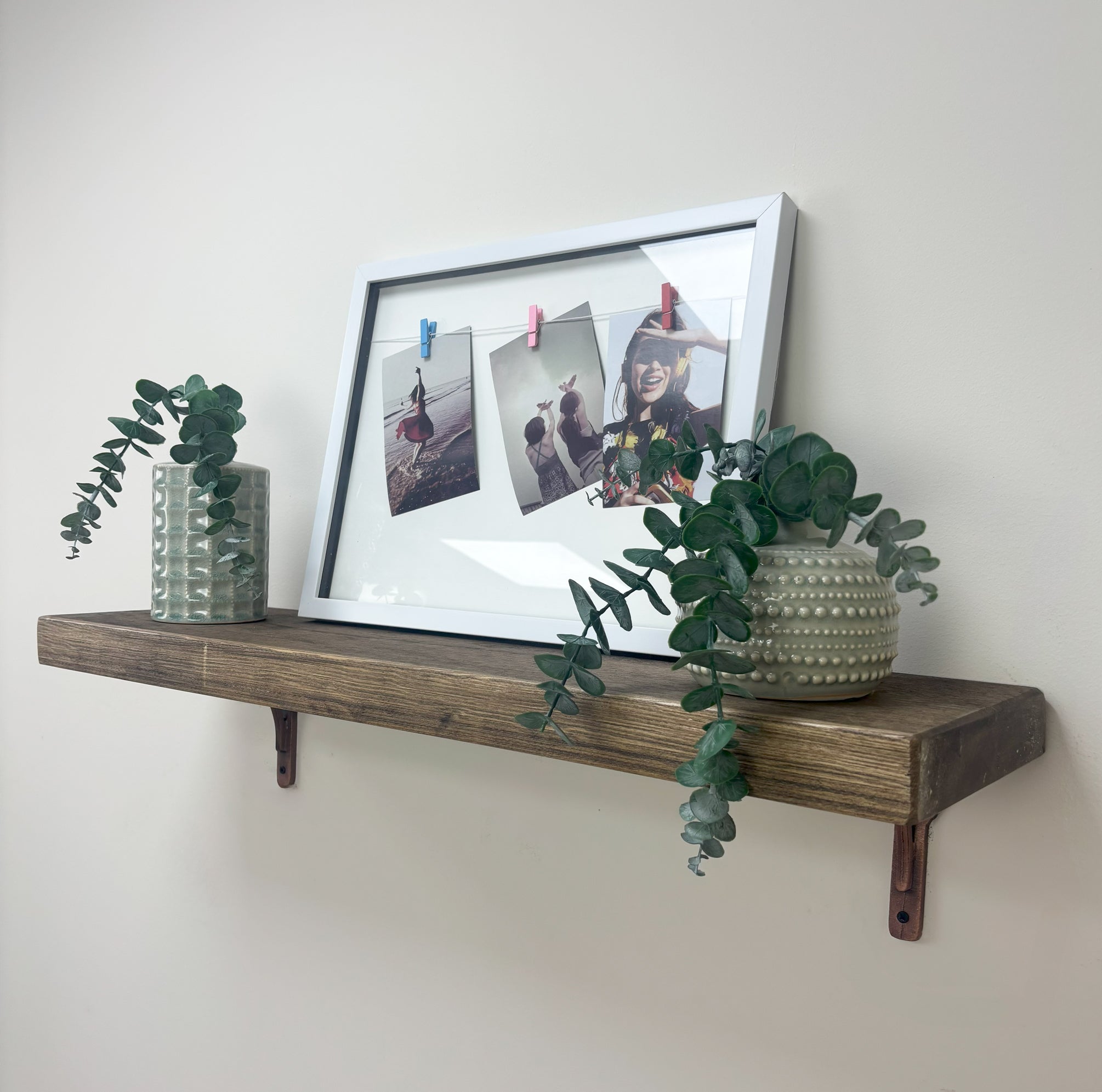 Birtley Copper Rustic Wooden Shelf with Brackets - 22cm x 4.5cm -
