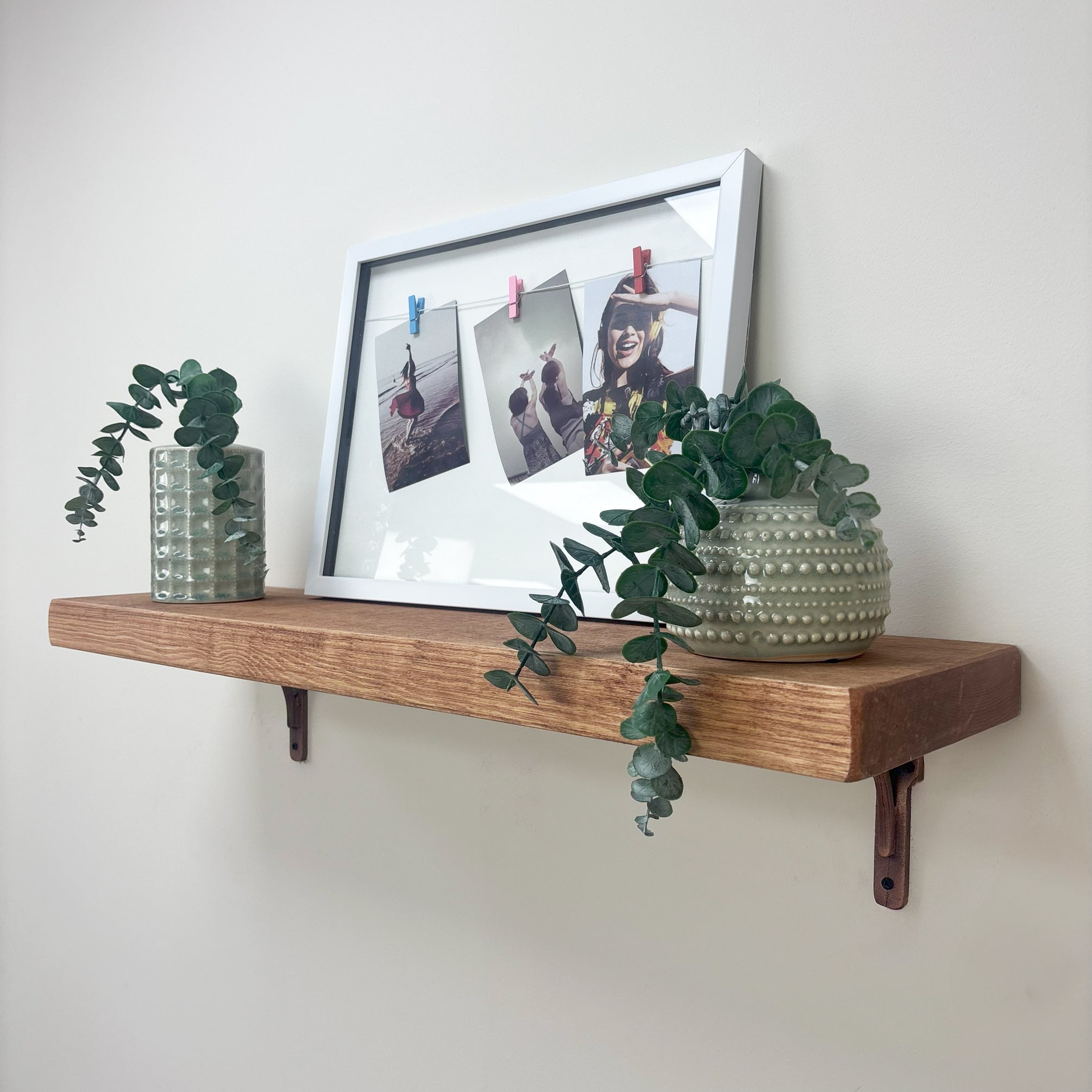 Birtley Copper Rustic Wooden Shelf with Brackets - 22cm x 4.5cm -