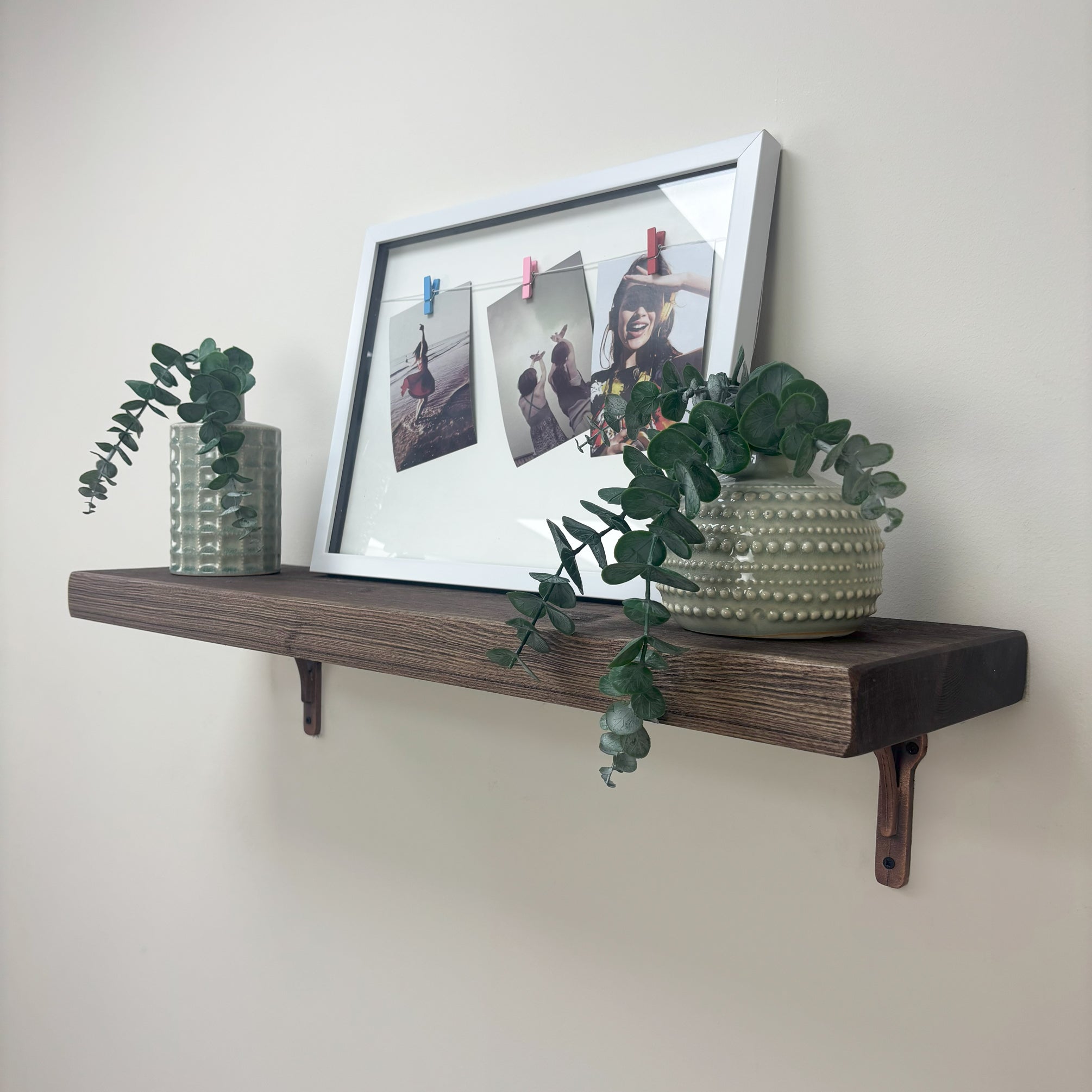Birtley Copper Rustic Wooden Shelf with Brackets - 22cm x 4.5cm -