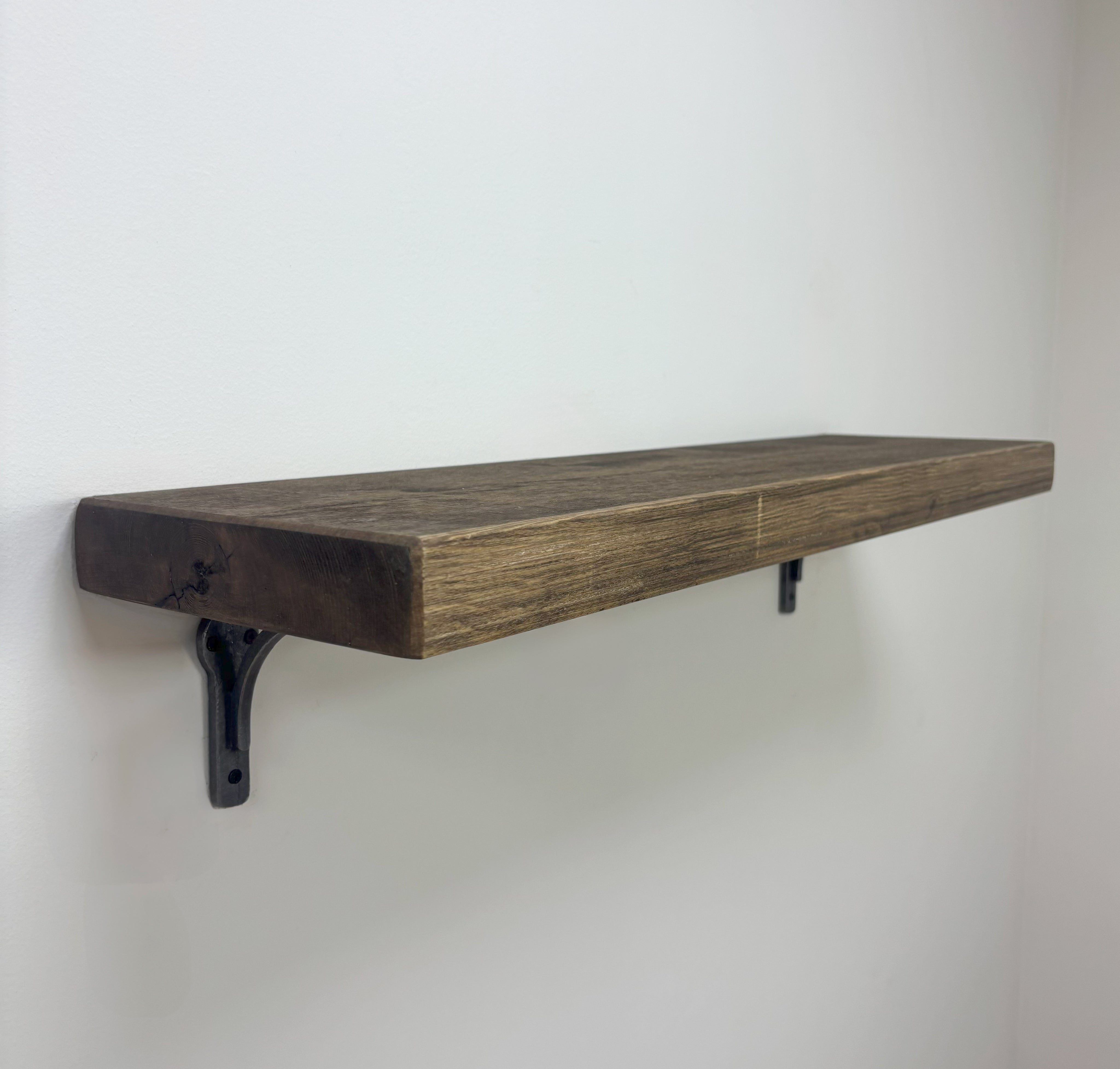Birtley Copper Rustic Wooden Shelf with Brackets - 22cm x 4.5cm