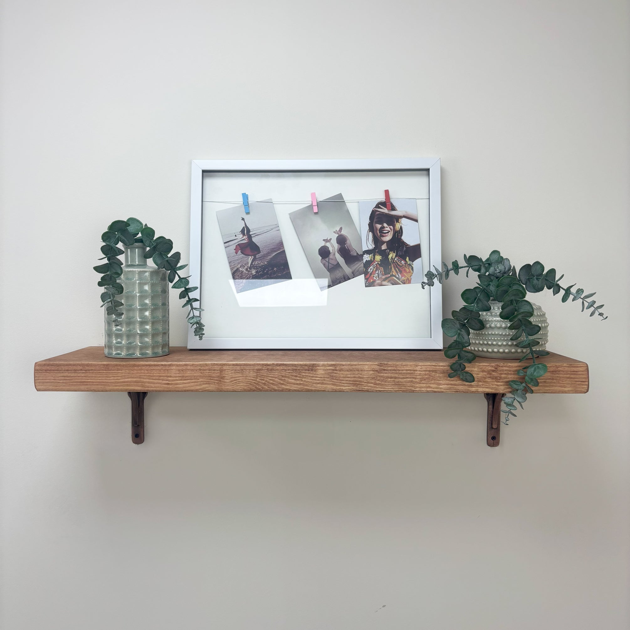 Birtley Copper Rustic Wooden Shelf with Brackets - 22cm x 4.5cm -