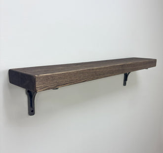 Birtley Iron Rustic Wooden Shelf with Brackets - 14.5cm x 4.5cm