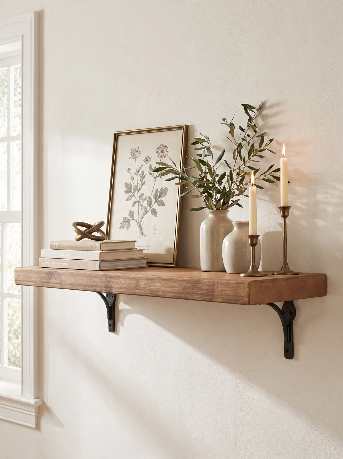 Birtley Iron Rustic Wooden Shelf with Brackets - 22cm x 4.5cm