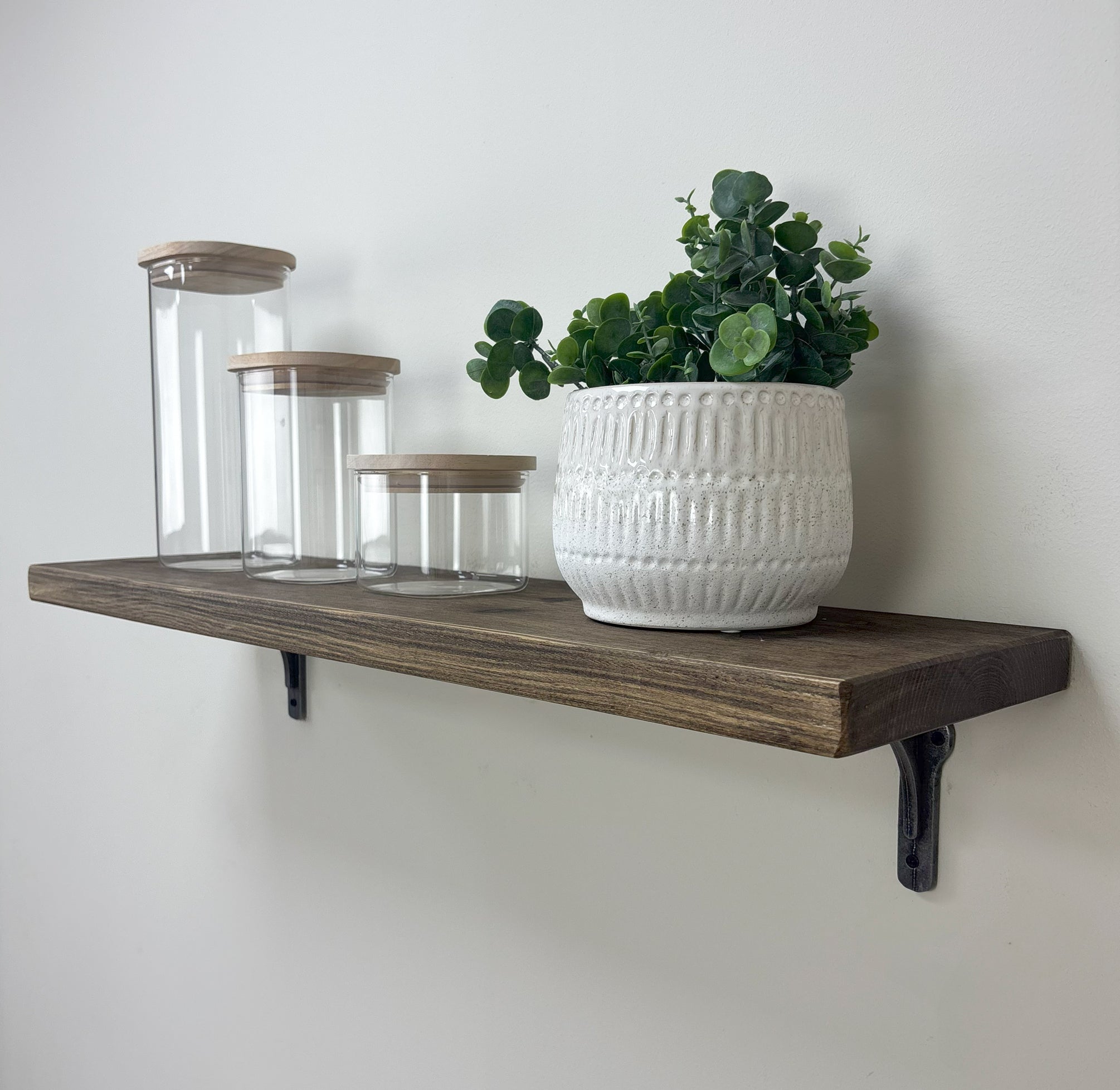 Birtley Iron Rustic Wooden Shelf with Brackets - 22cm x 3.5cm - smoke pine
