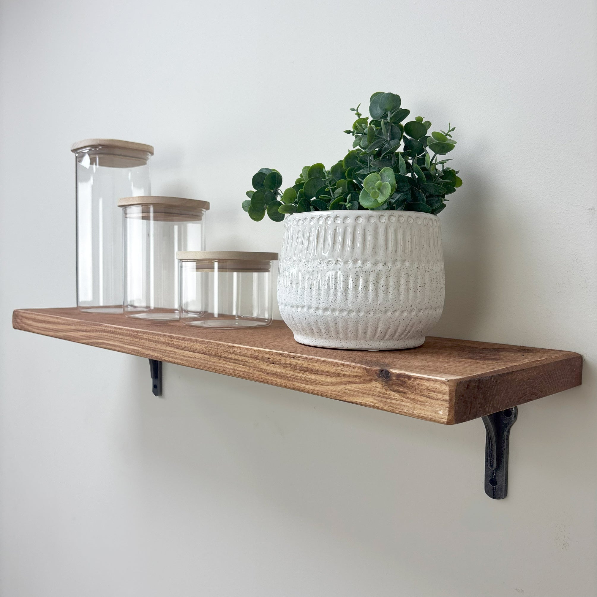 Birtley Iron Rustic Wooden Shelf with Brackets - 22cm x 3.5cm - teak