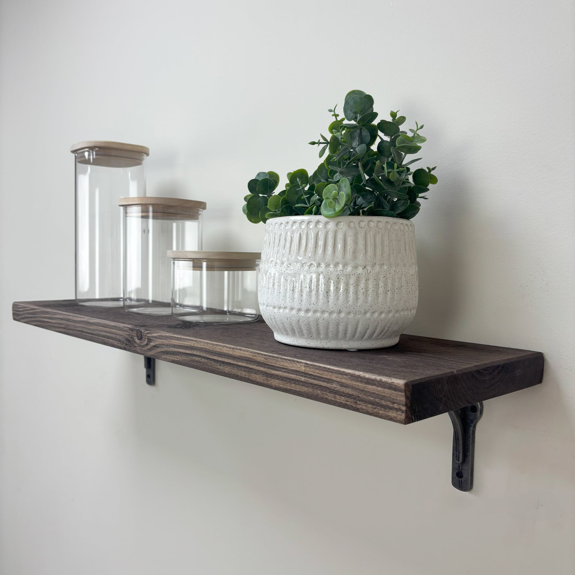 Birtley Iron Rustic Wooden Shelf with Brackets - 22cm x 3.5cm - walnut
