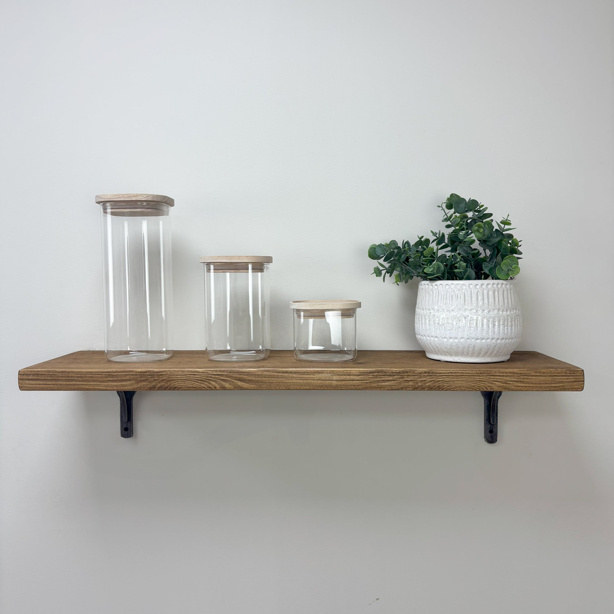 Birtley Iron Rustic Wooden Shelf with Brackets - 22cm x 3.5cm - medium oak