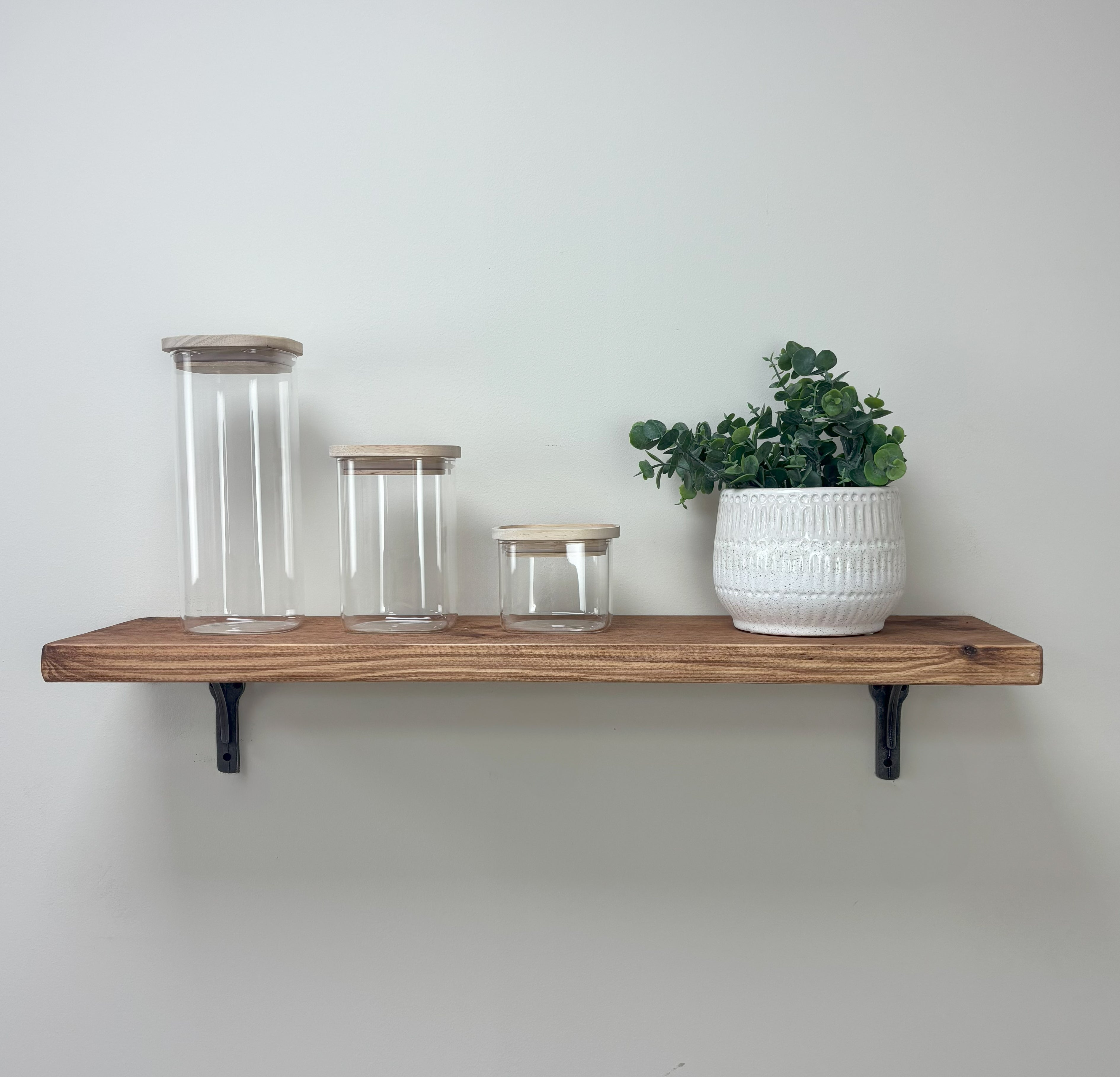 Birtley Iron Rustic Wooden Shelf with Brackets - 22cm x 3.5cm - teak
