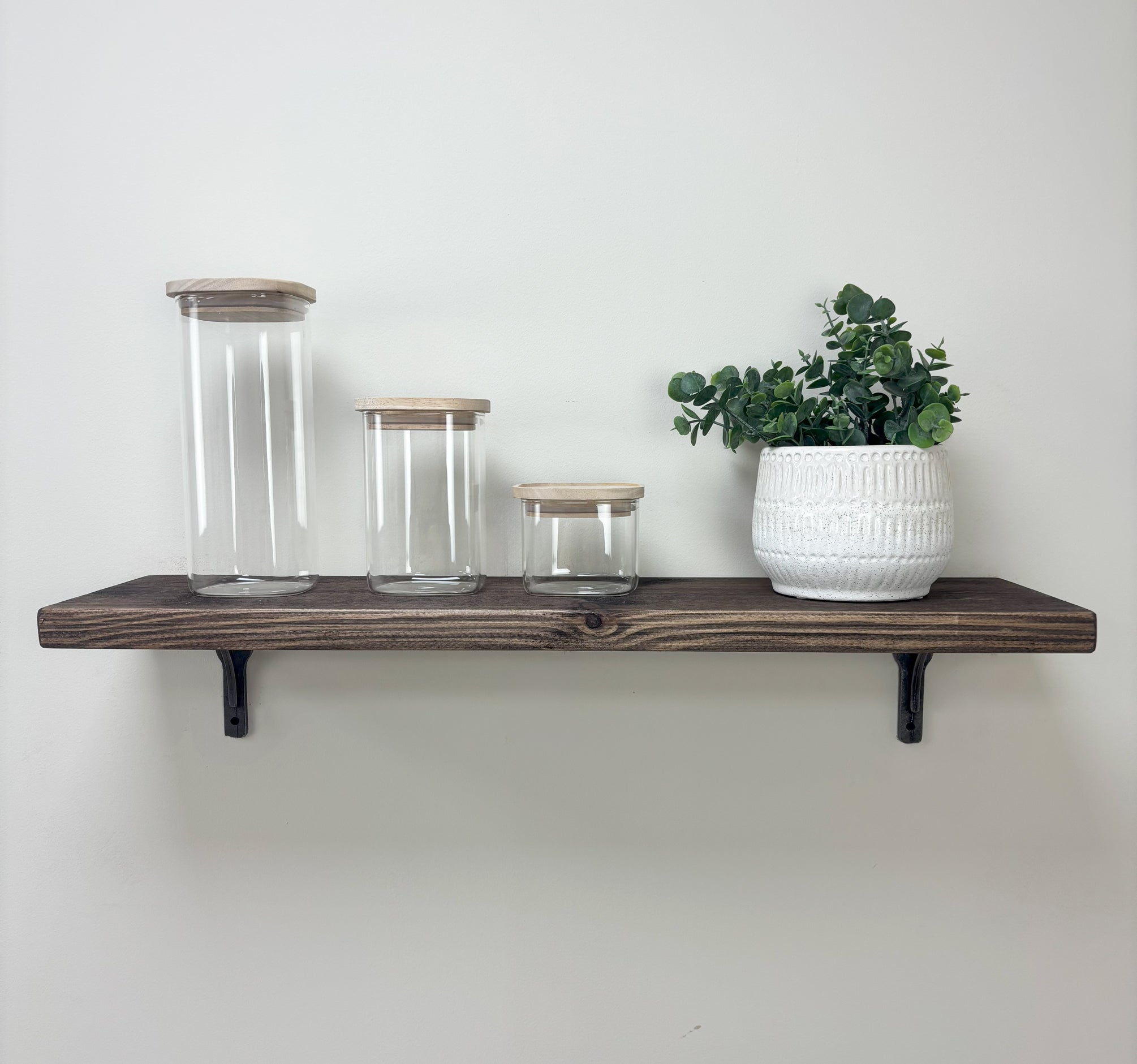 Birtley Iron Rustic Wooden Shelf with Brackets - 22cm x 3.5cm - walnut