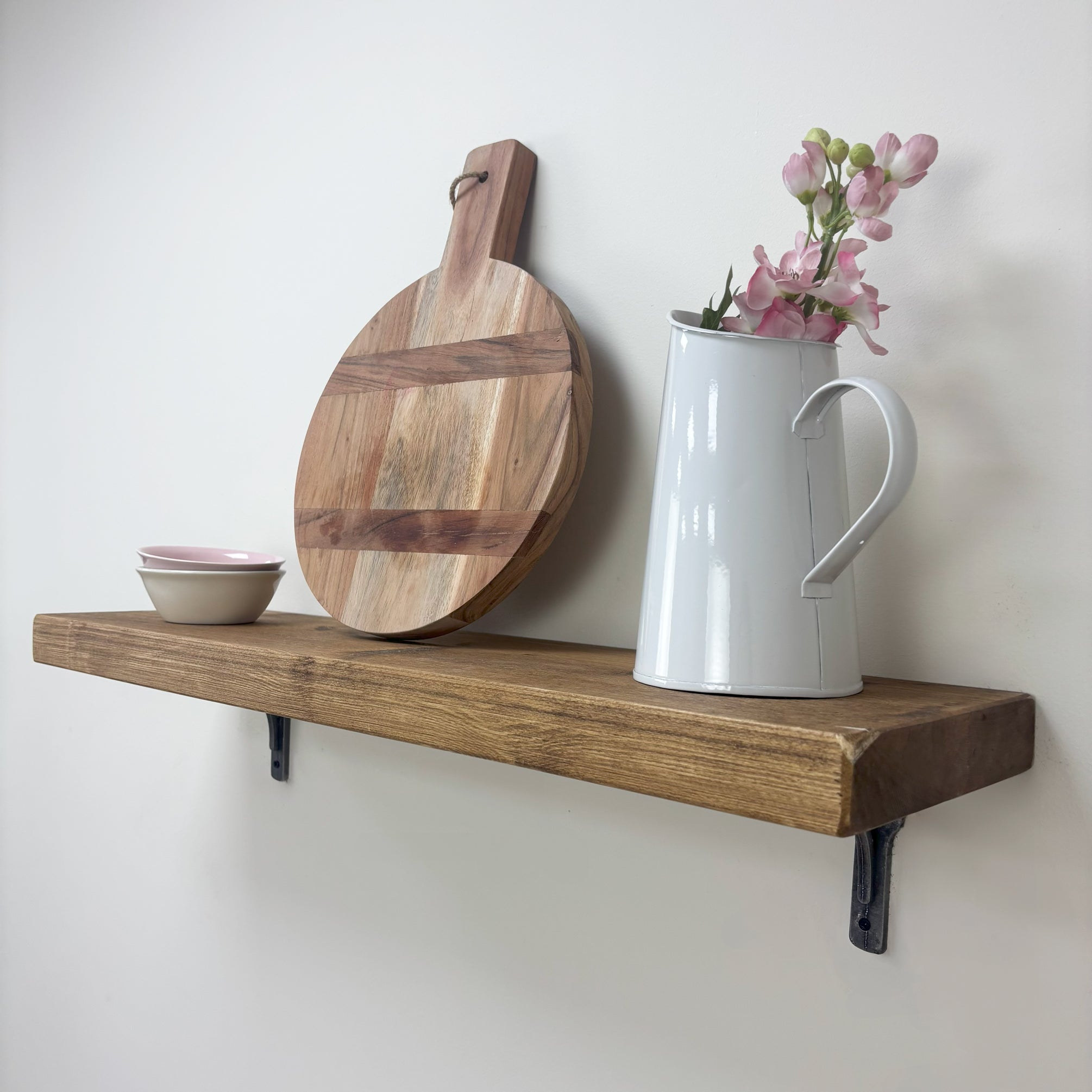 Birtley Iron Rustic Wooden Shelf with Brackets - 22cm x 4.5cm - medium oak