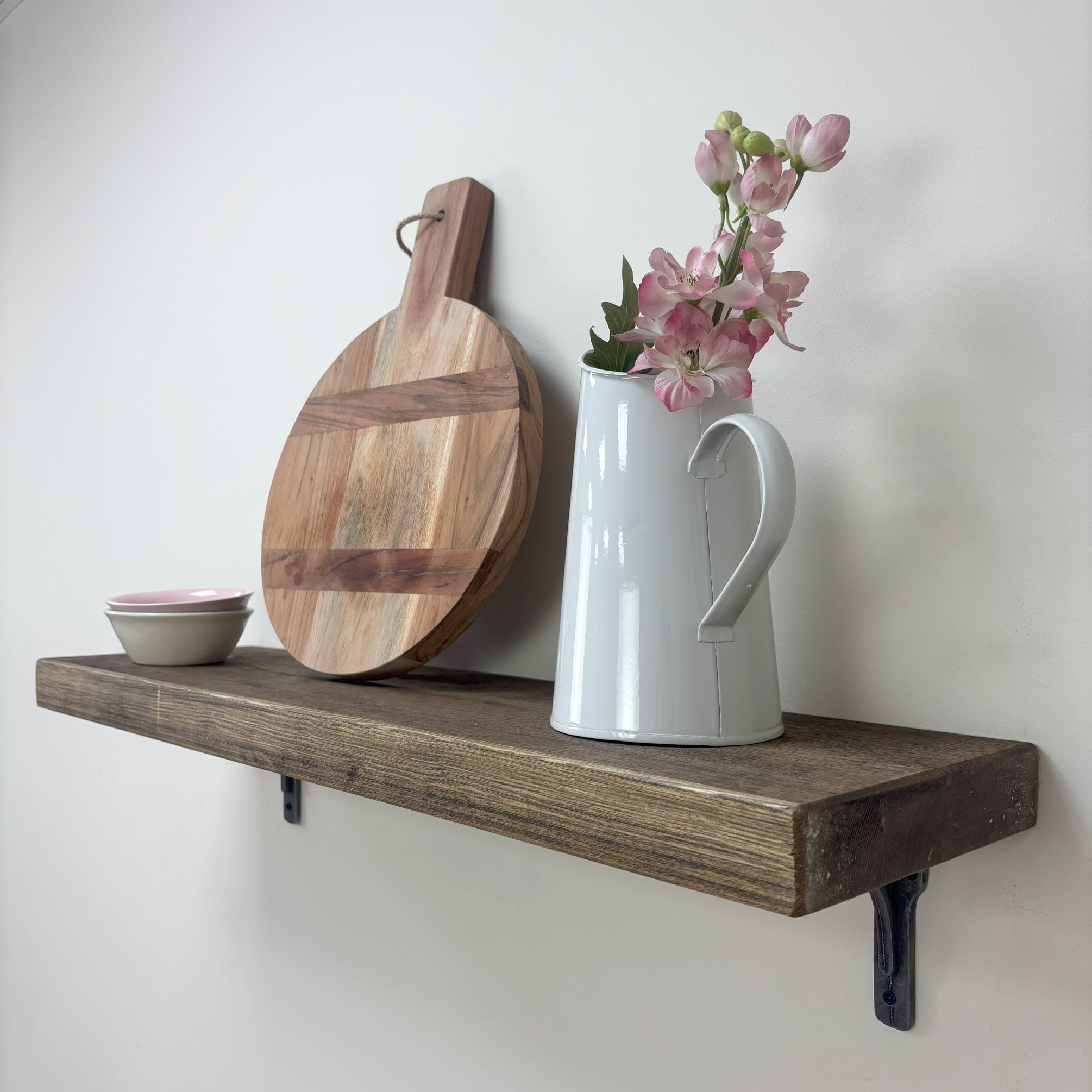 Birtley Iron Rustic Wooden Shelf with Brackets - 22cm x 4.5cm - smoke pine