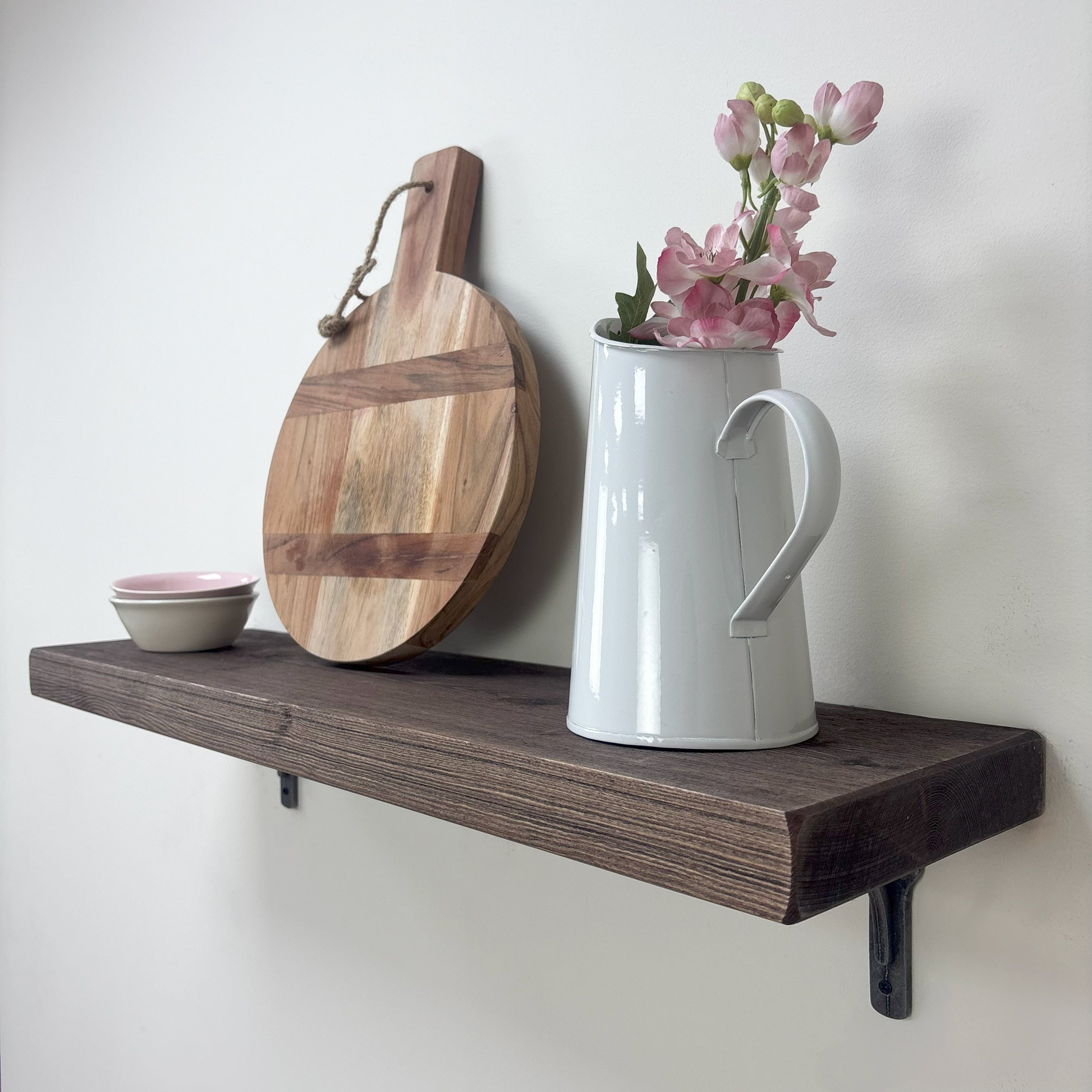 Birtley Iron Rustic Wooden Shelf with Brackets - 22cm x 4.5cm - walnut