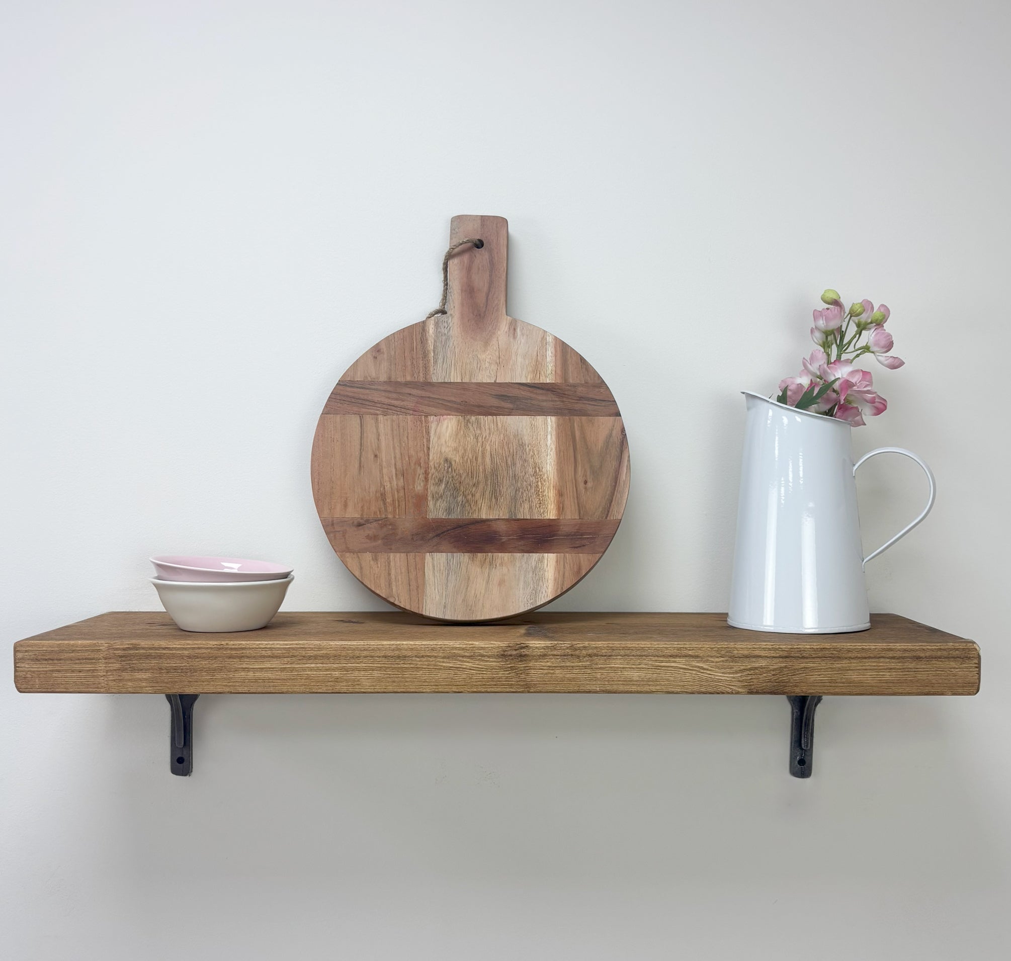 Birtley Iron Rustic Wooden Shelf with Brackets - 22cm x 4.5cm - medium oak