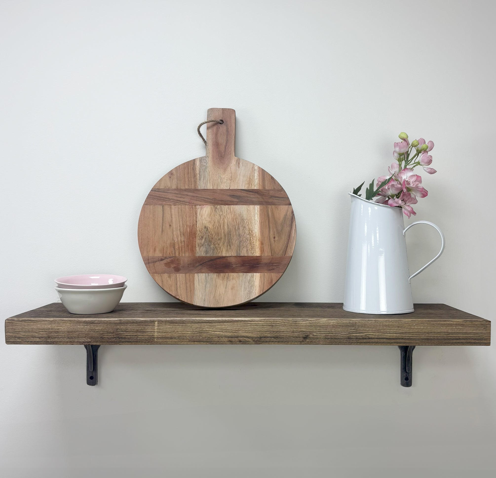 Birtley Iron Rustic Wooden Shelf with Brackets - 22cm x 4.5cm - smoke pine