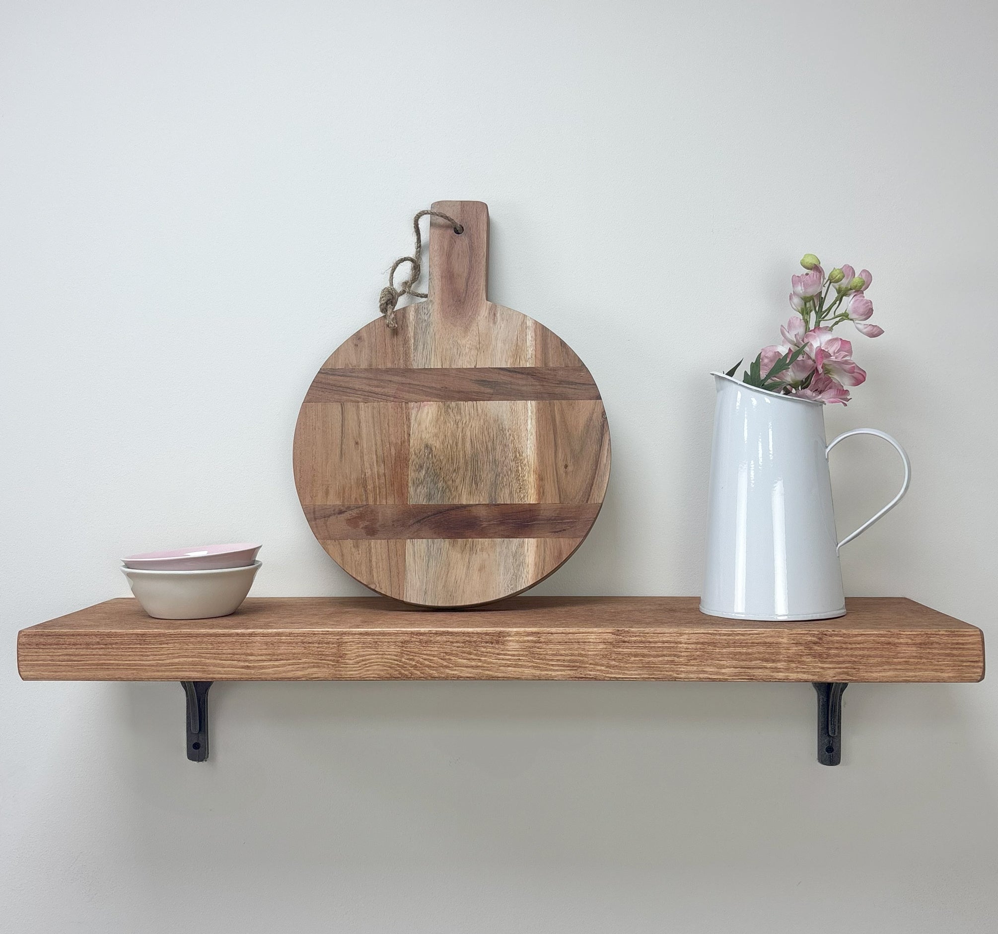 Birtley Iron Rustic Wooden Shelf with Brackets - 22cm x 4.5cm - teak