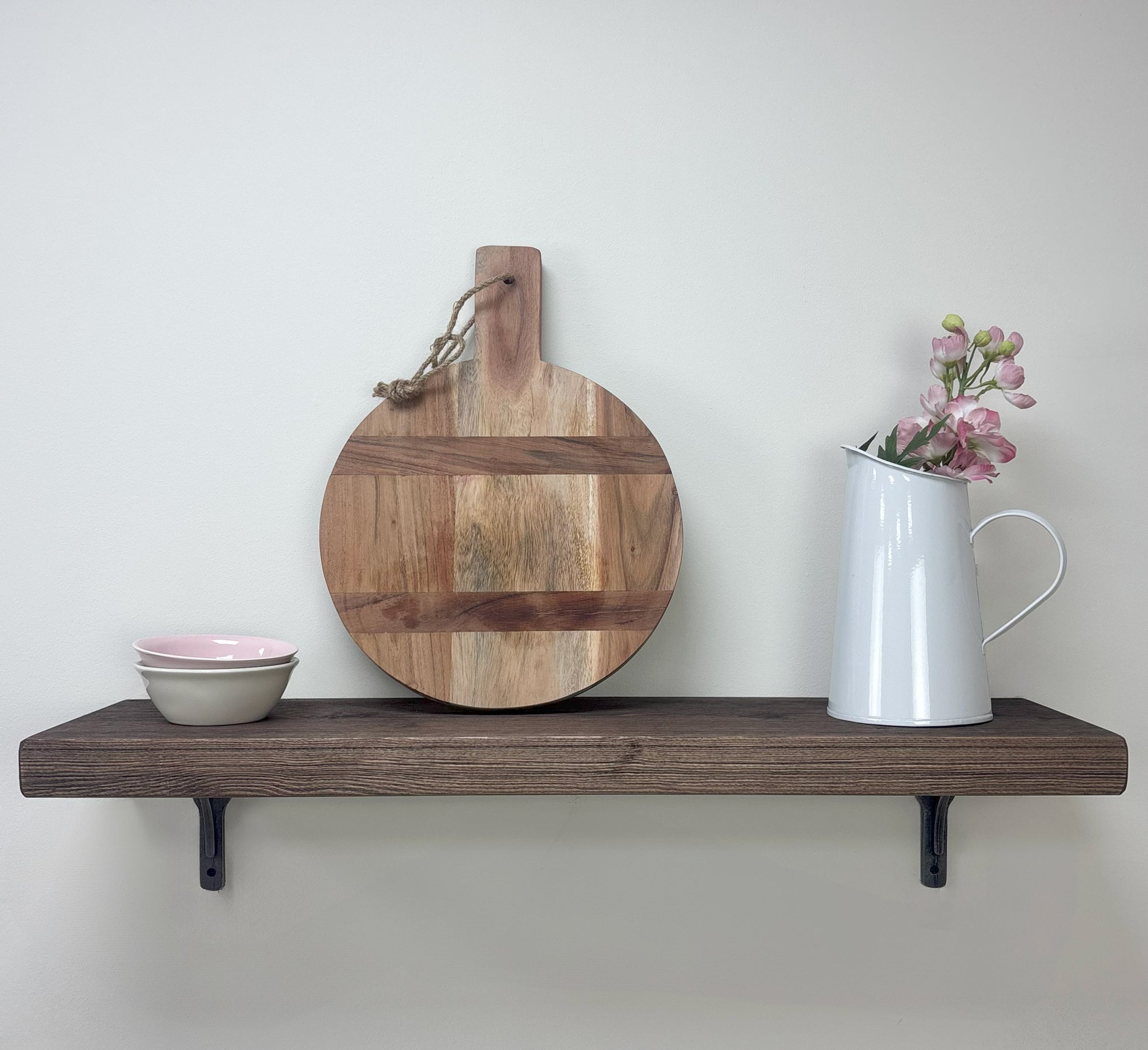 Birtley Iron Rustic Wooden Shelf with Brackets - 22cm x 4.5cm - walnut