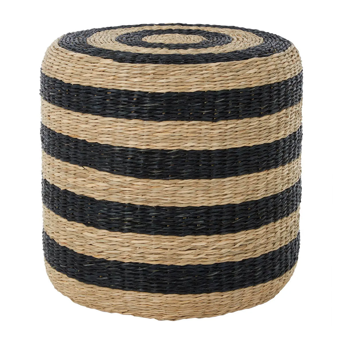 Black And Natural Seagrass Pouffe - Furniture