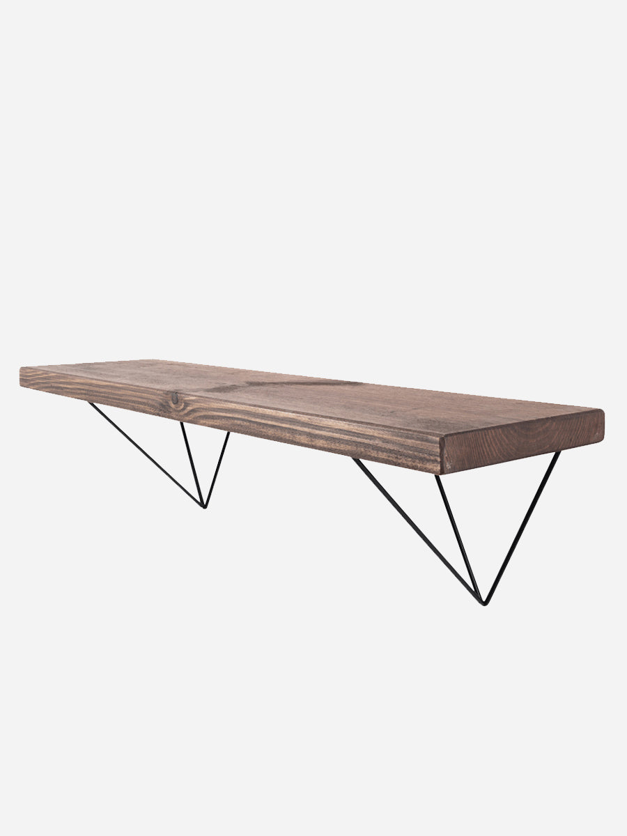 Bowes Rustic Wooden Shelf with Black Metal Brackets - 22cm x 3.5cm - Bracketed Shelves