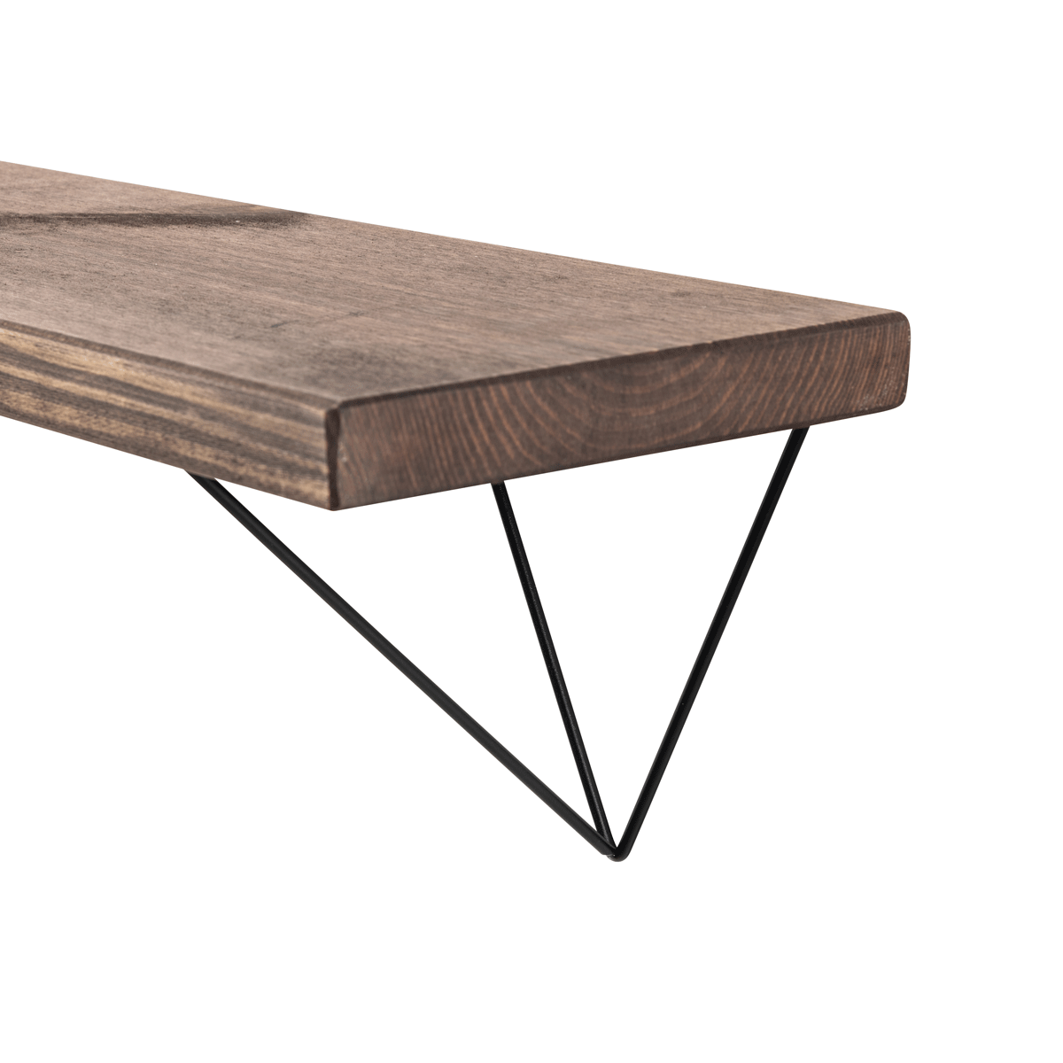 Bowes Rustic Wooden Shelf with Black Metal Brackets - 22cm x 3.5cm - Pine Bracket Shelves